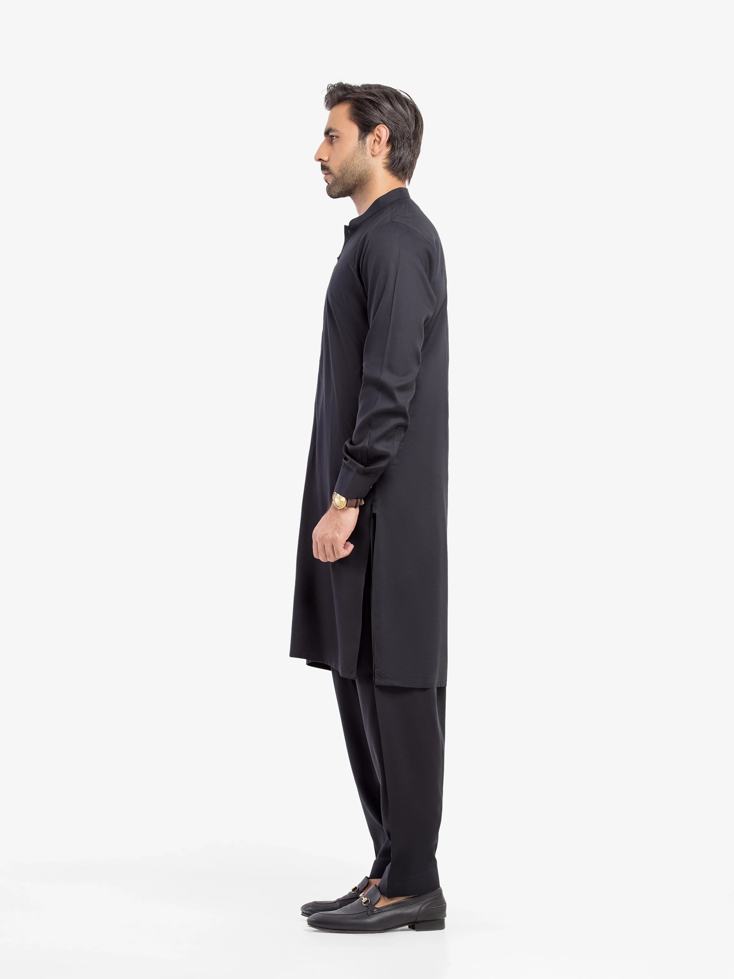 Men's Black Shalwar Kameez - EMTKST5-99627 - Image 4