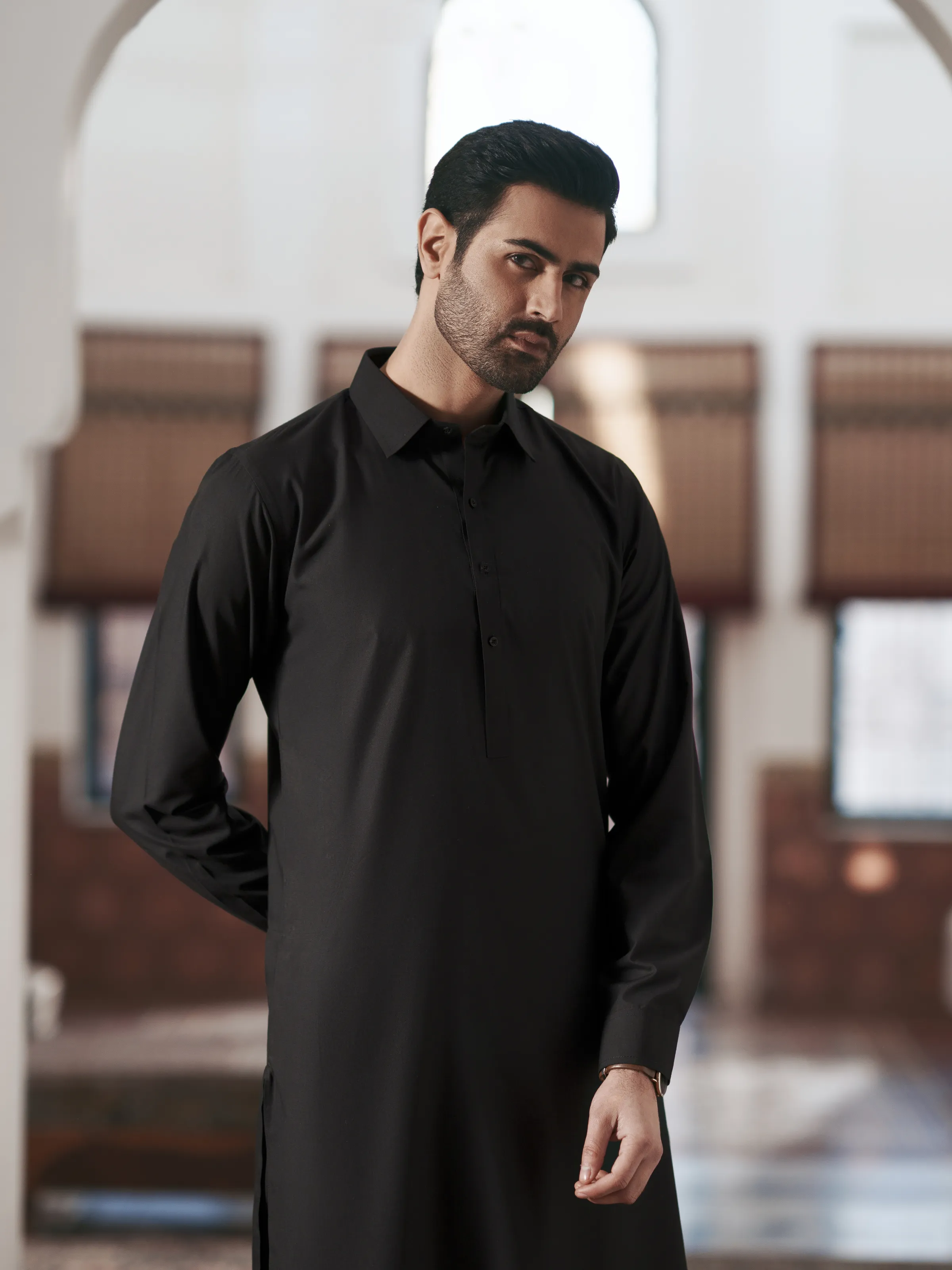 Men's Black Shalwar Kameez - EMTKST5-99631 - Image 2