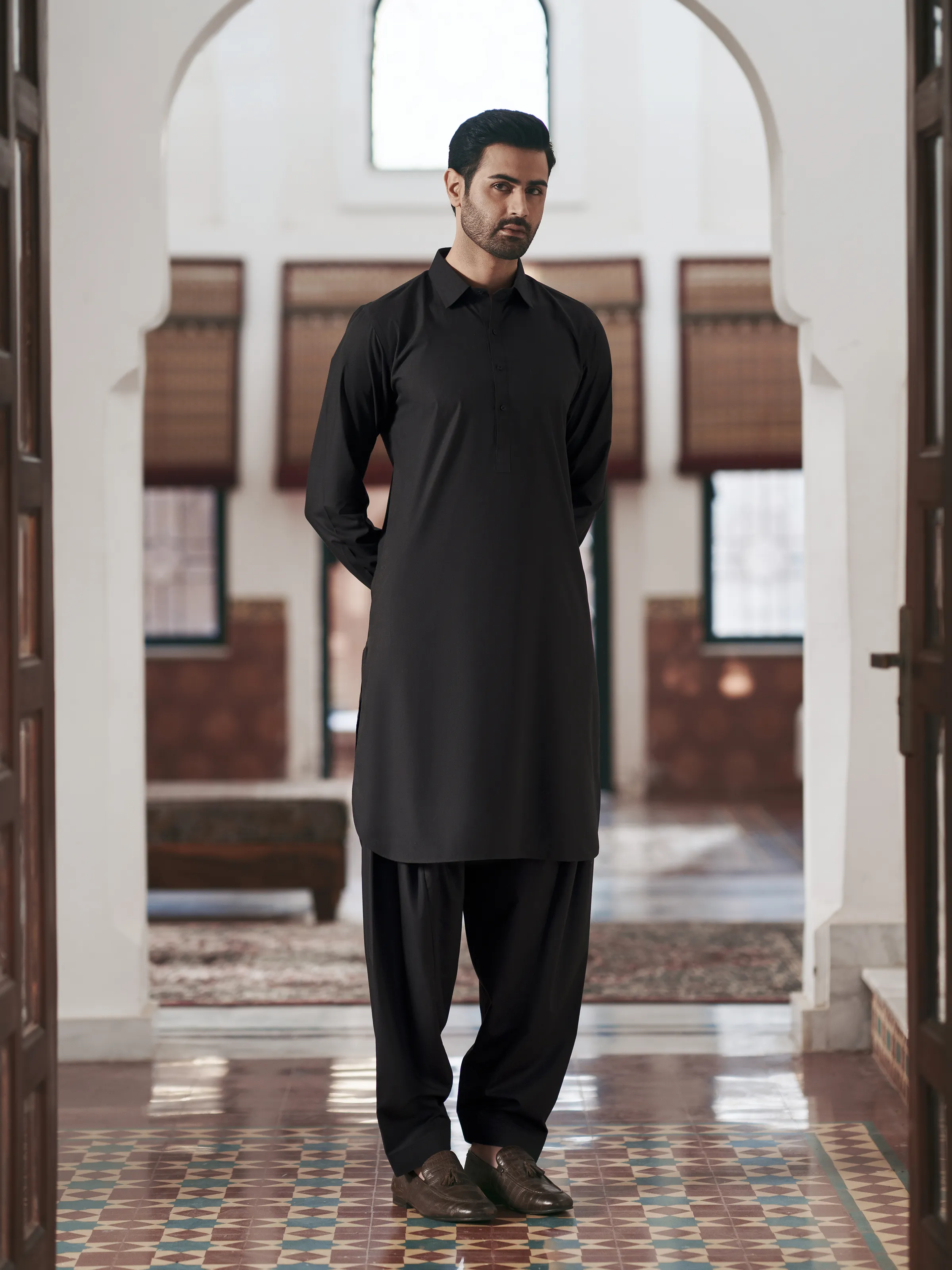 Men's Black Shalwar Kameez - EMTKST5-99631 - Image 3