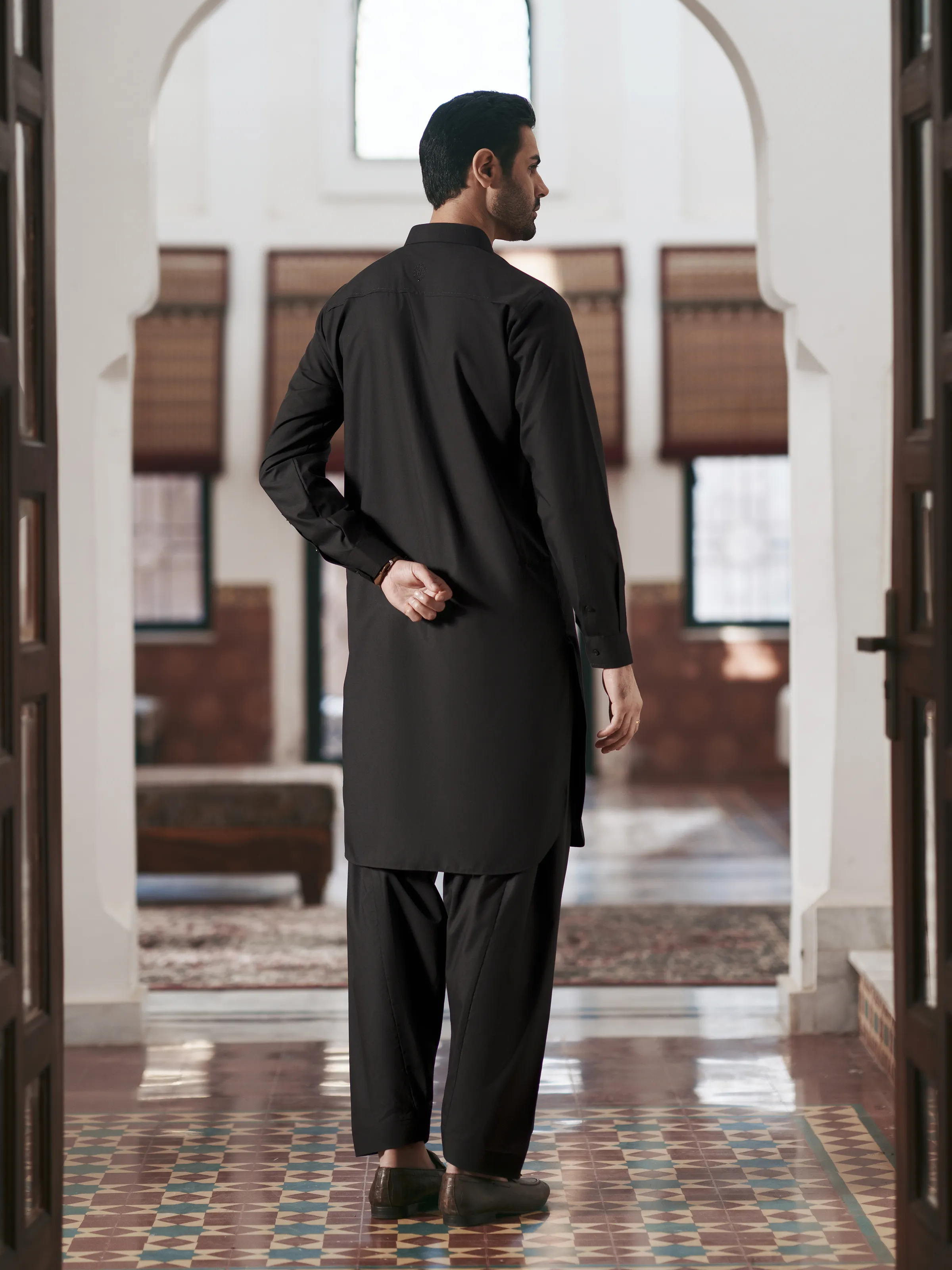 Men's Black Shalwar Kameez - EMTKST5-99631 - Image 6