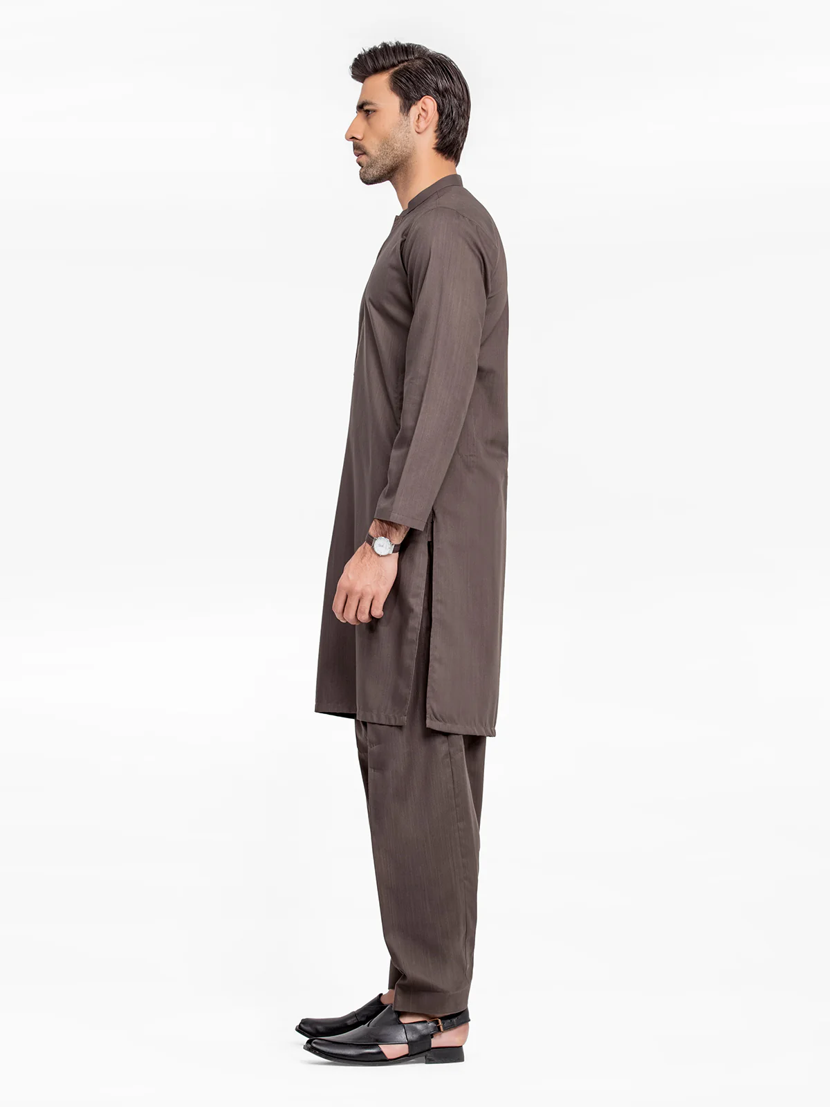 Men's Black Olive Shalwar Kameez - EMTKST24-020 - Image 3