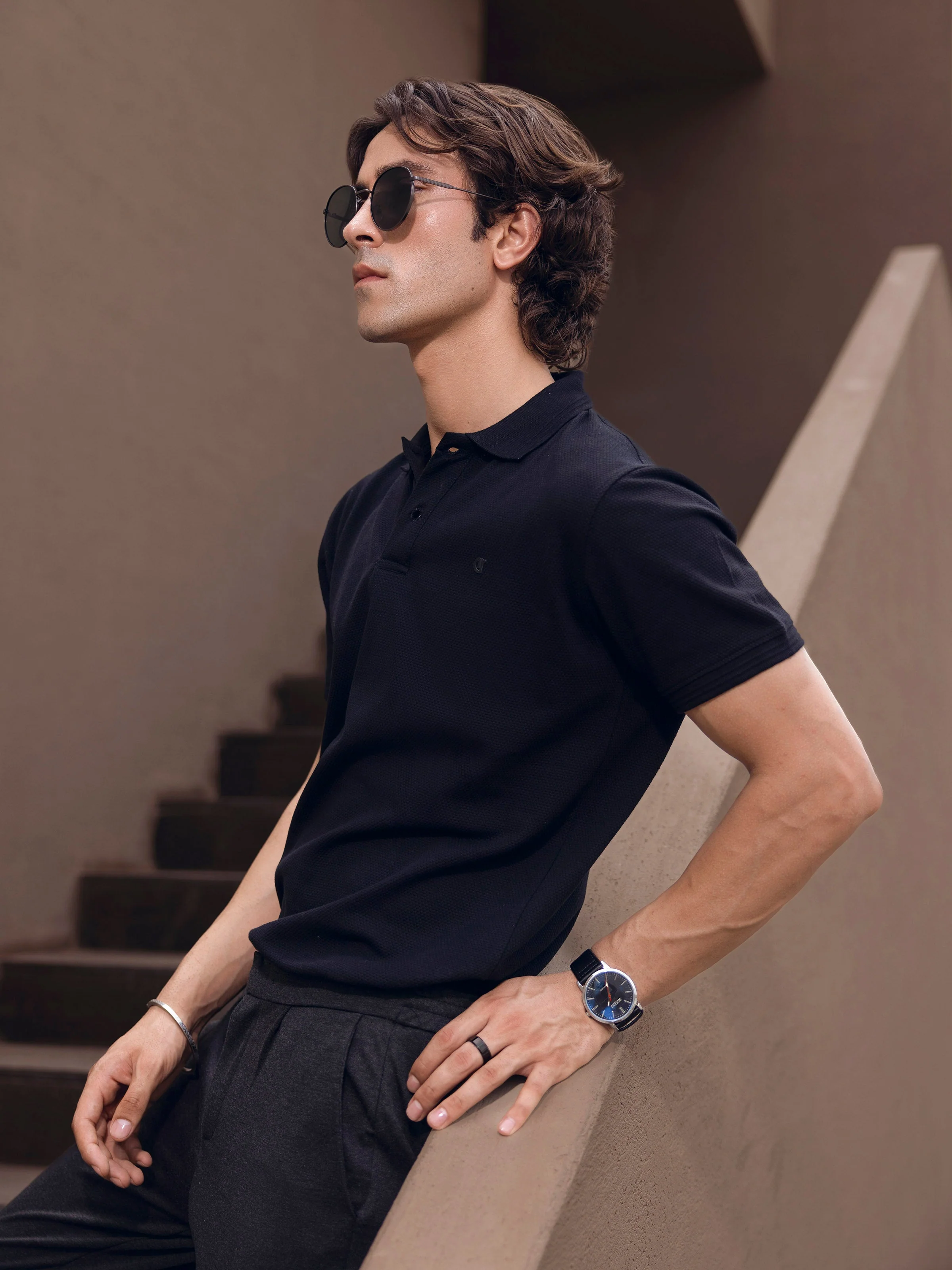 Men's Black Polo Shirt - EMTPS5-061 - Image 3