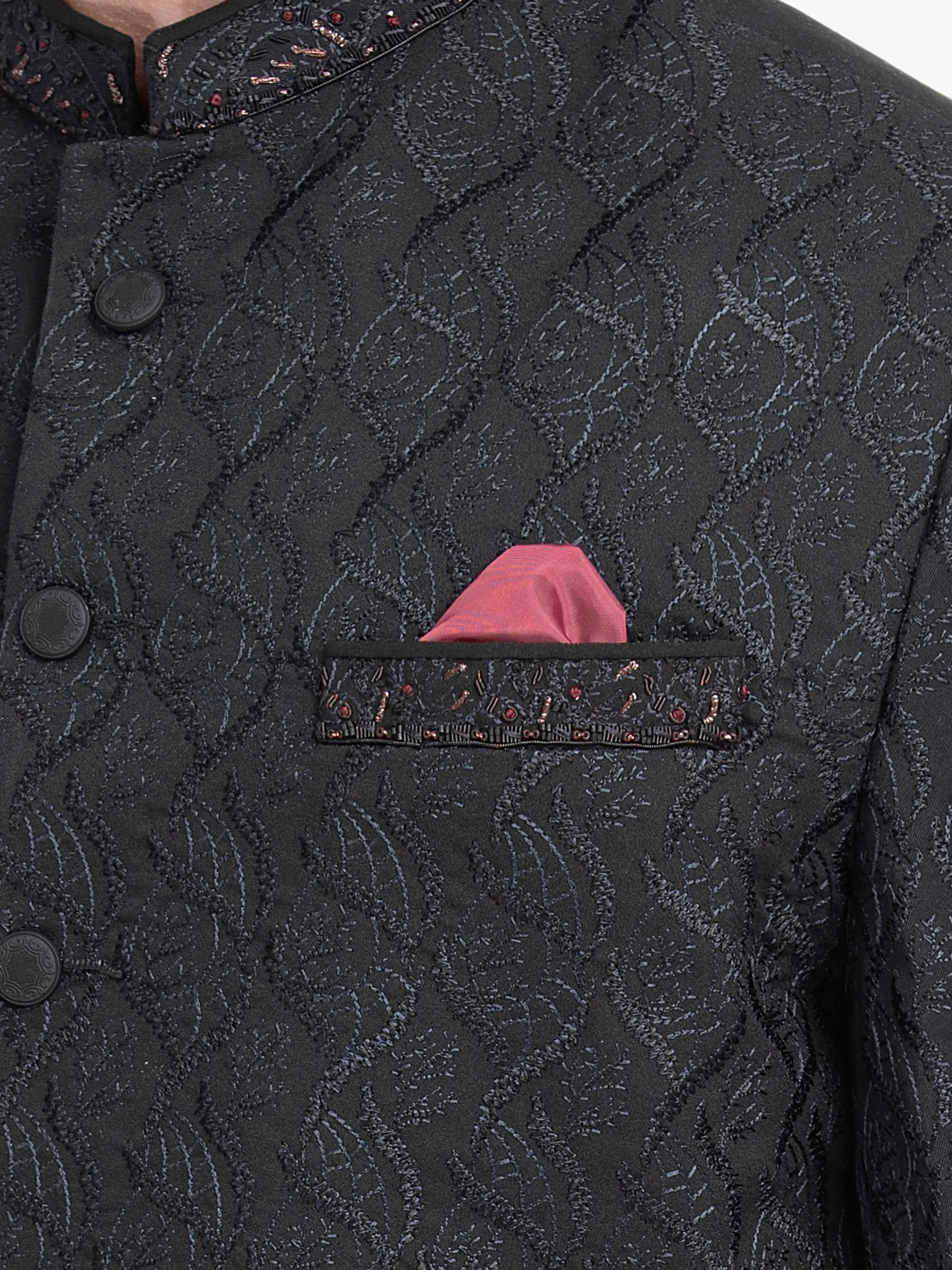 Men's Black Sherwani - EMTS5-7223 - Image 3