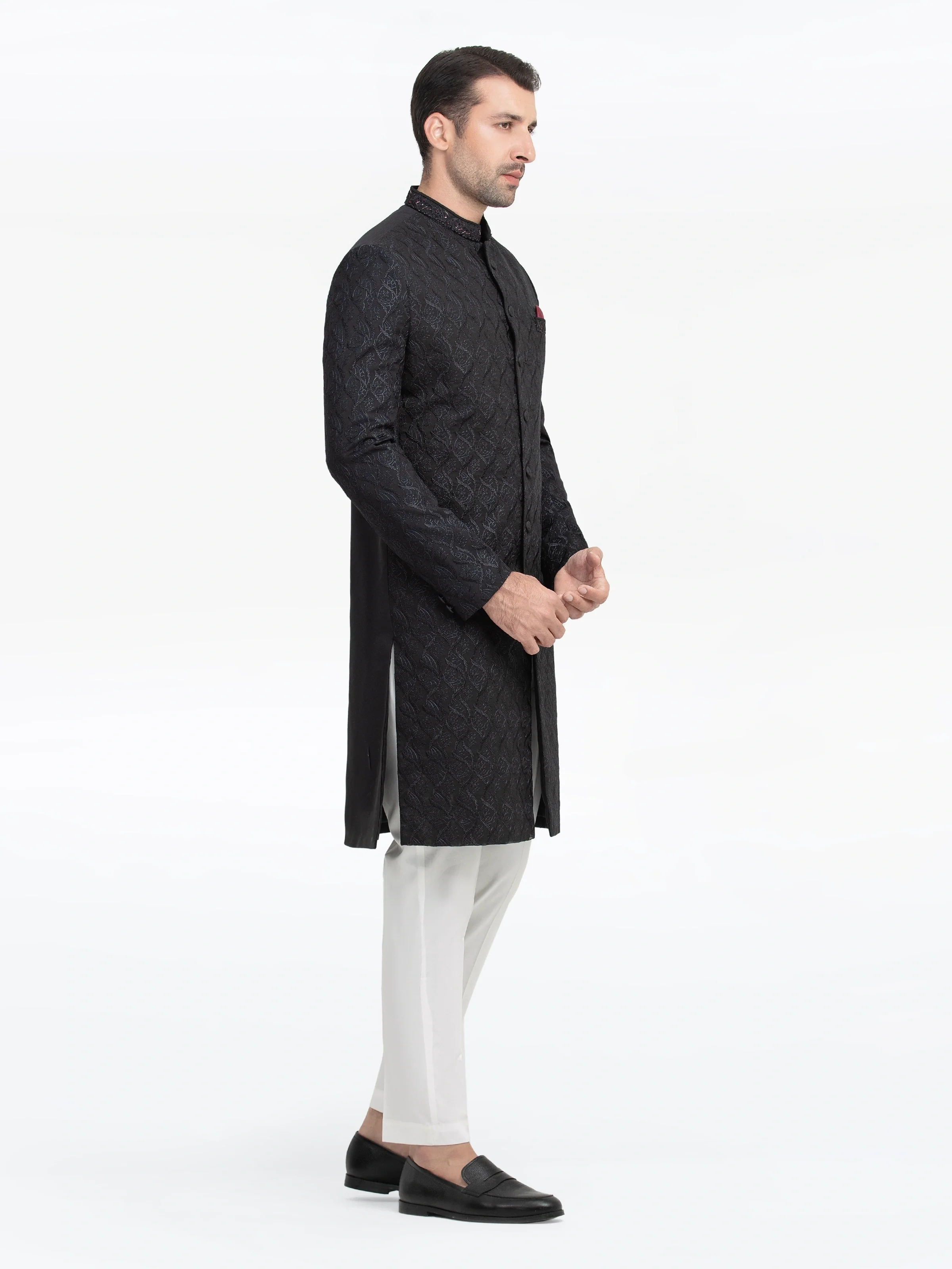 Men's Black Sherwani - EMTS5-7223 - Image 4