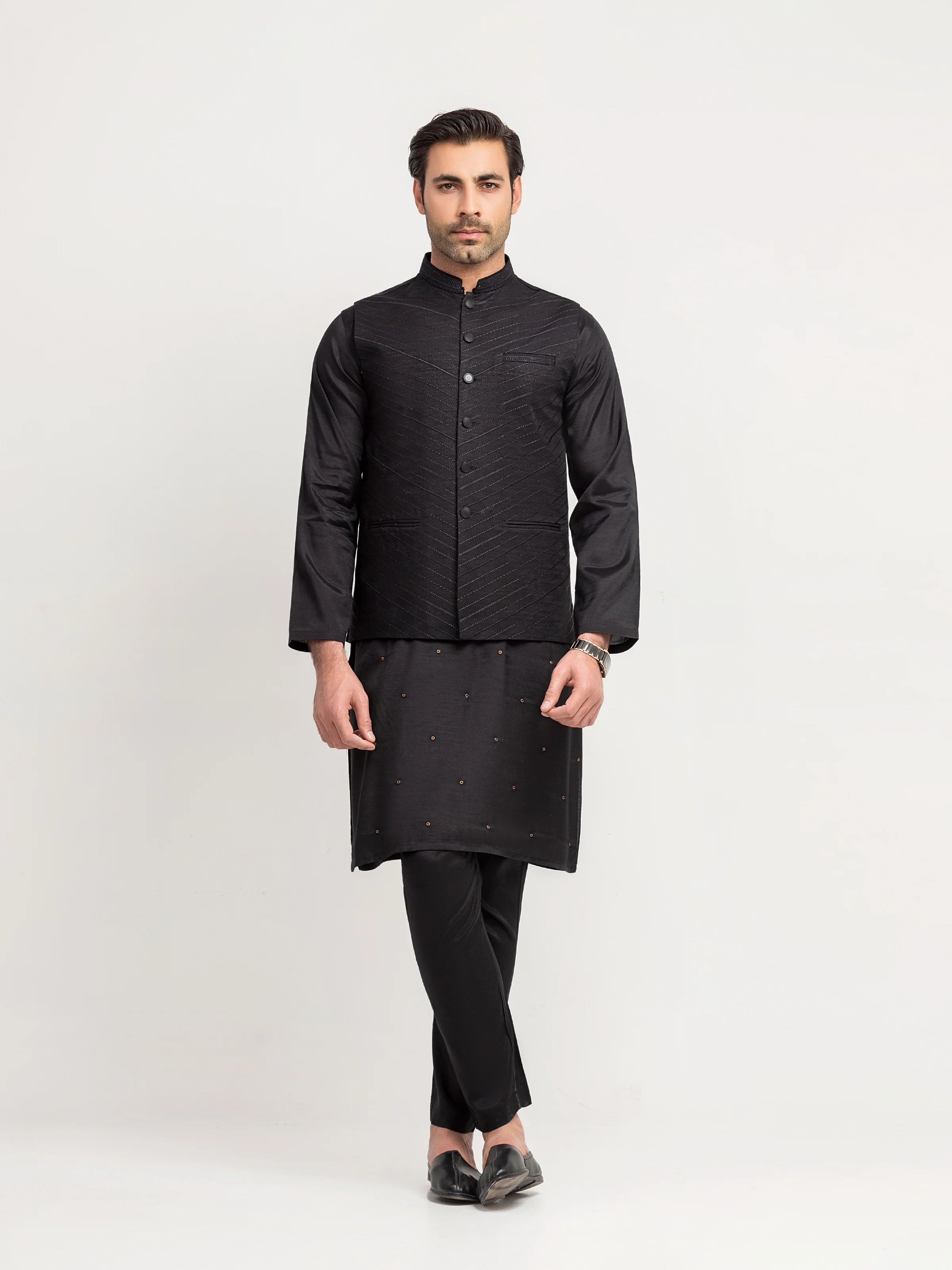 Men's Black Waist Coat - EMTWCE5-35995 - Image 2