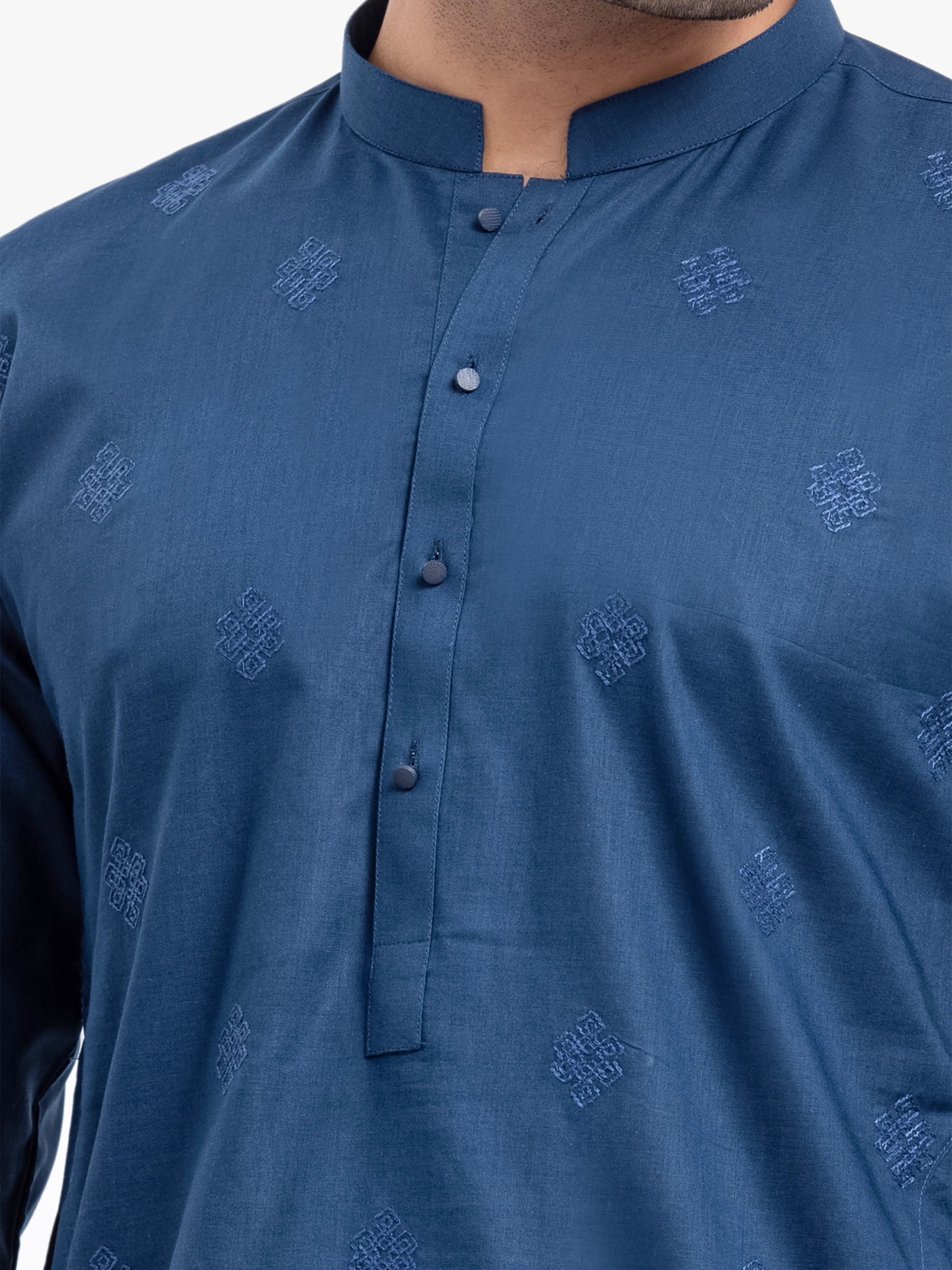 Men's Blue Kurta - EMTK25S-99497 - Image 3