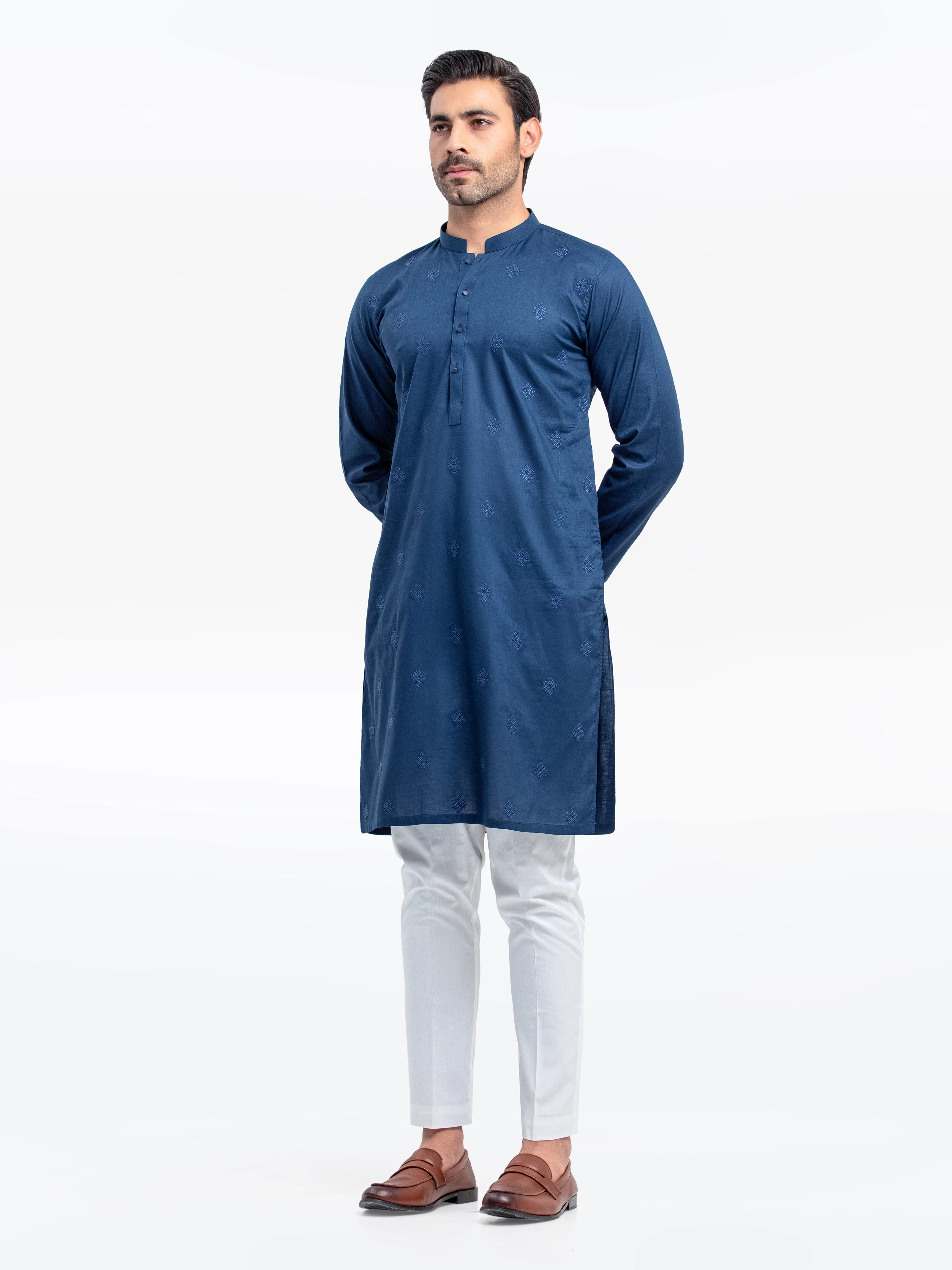 Men's Blue Kurta - EMTK25S-99497 - Image 4