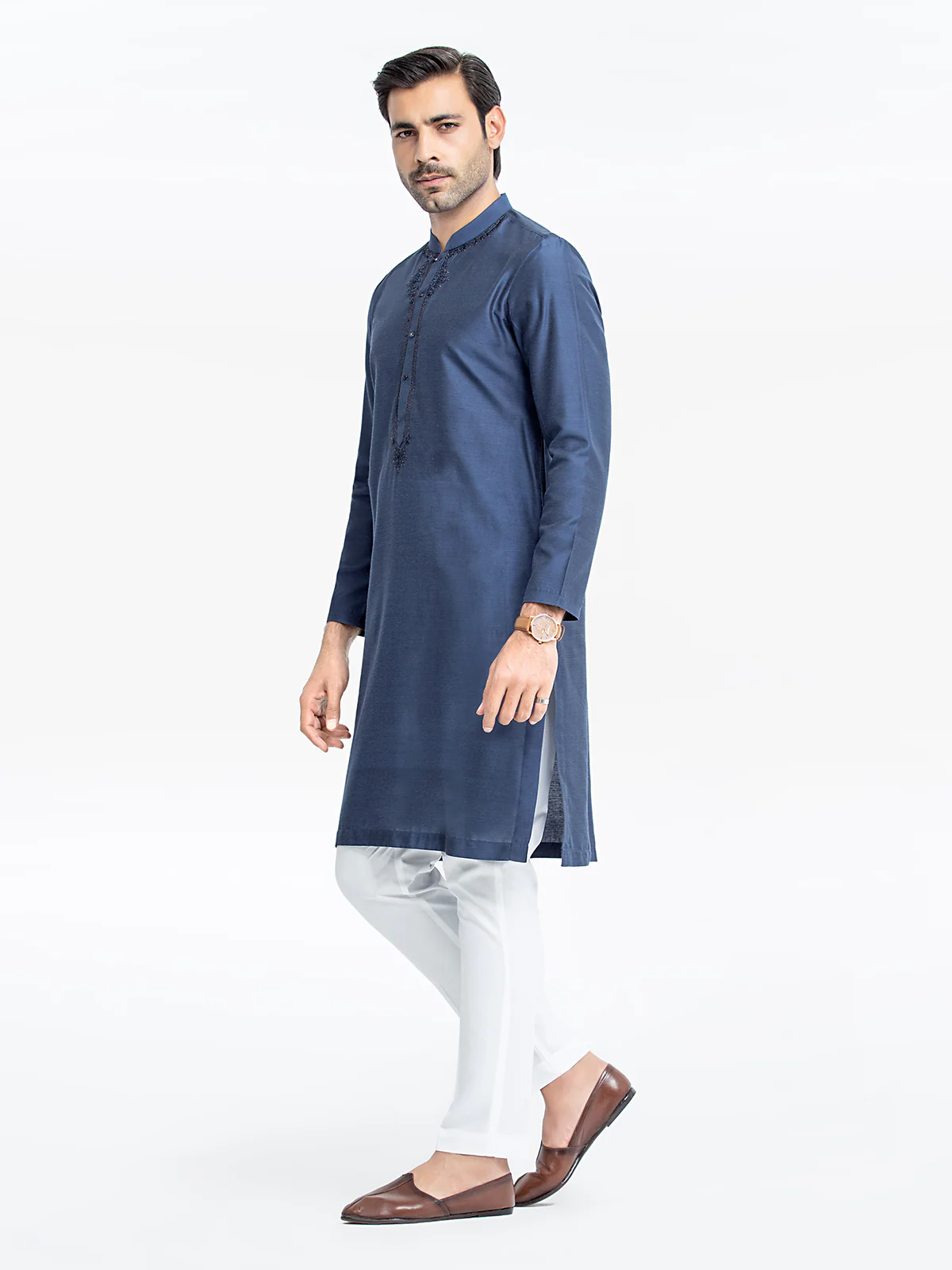Men's Blue Kurta - EMTKC24-117 - Image 4
