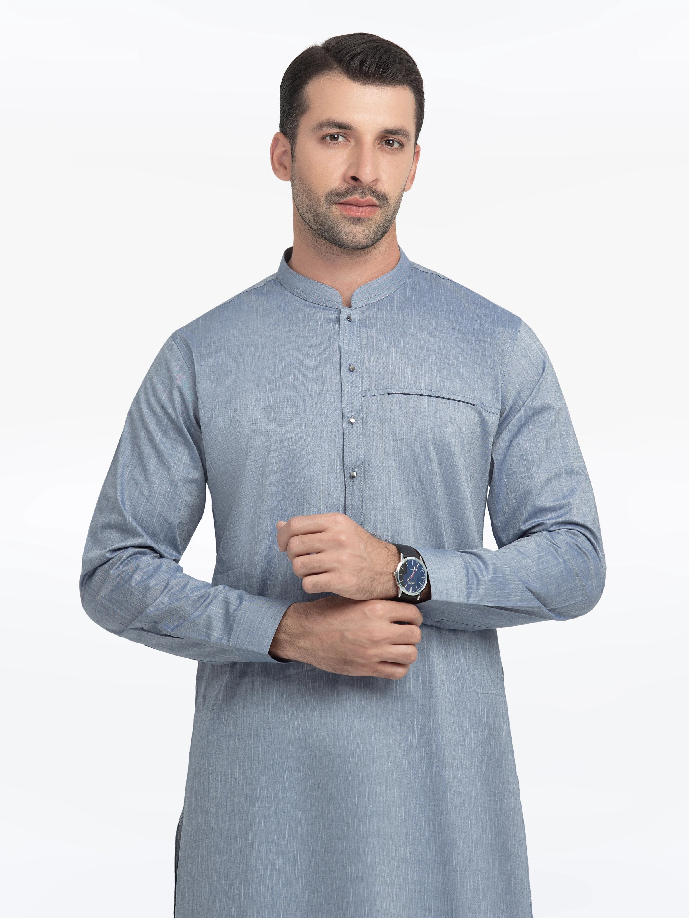 Men's Blue Kurta Pajama - EMTKPT5-058 - Image 2