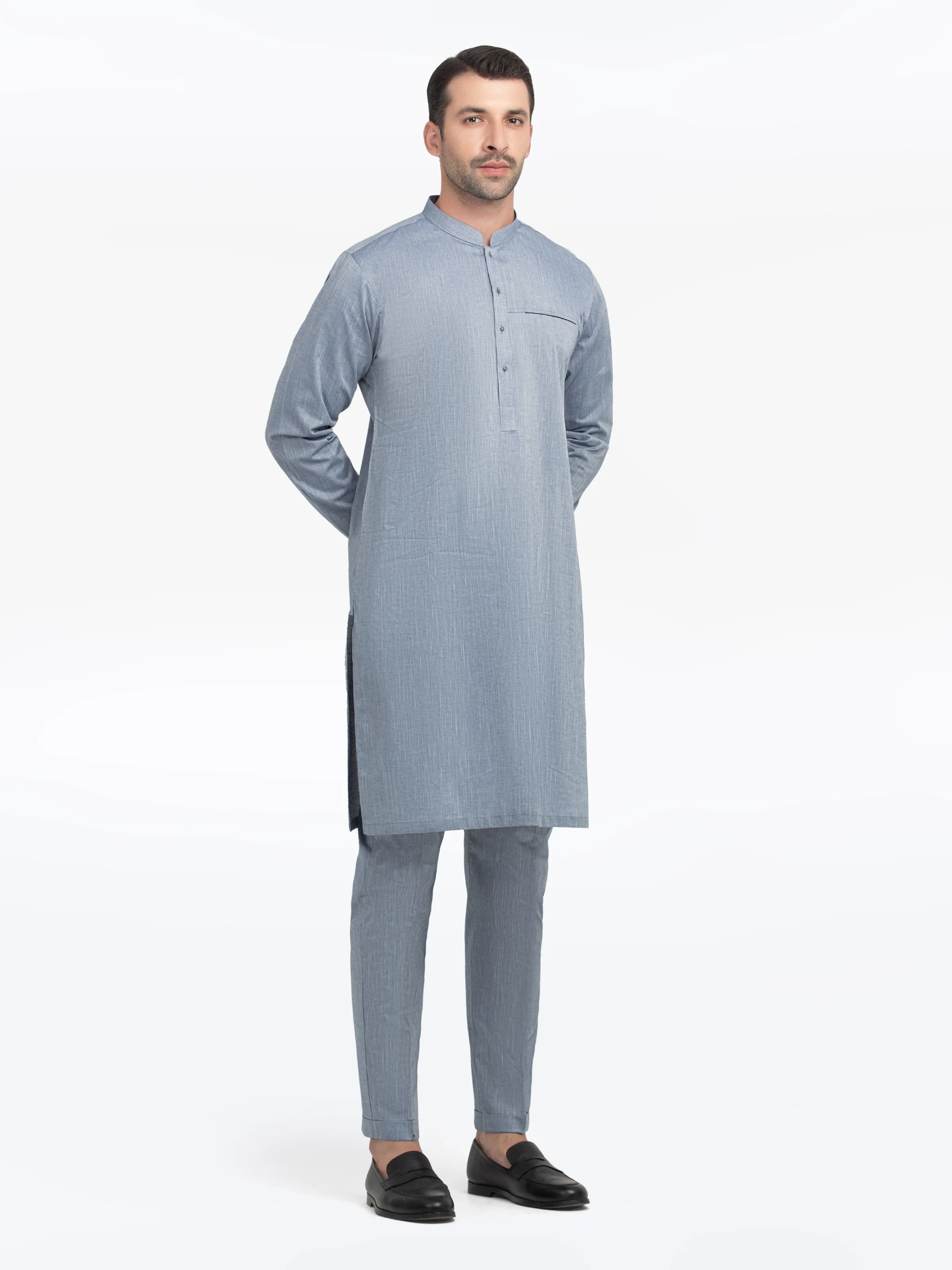 Men's Blue Kurta Pajama - EMTKPT5-058 - Image 4
