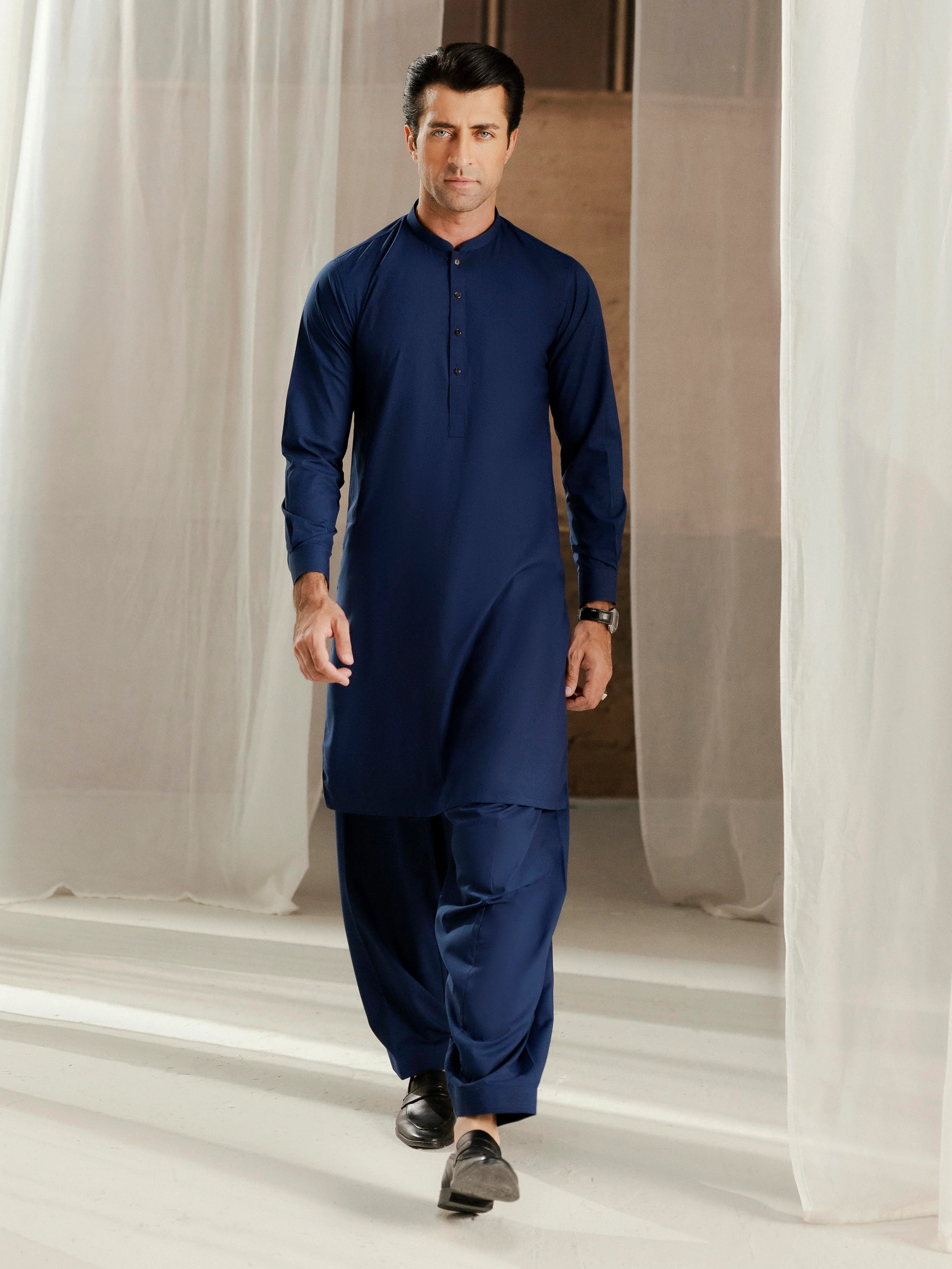 Men's Blue Shalwar Kameez - EMTKST5-99543 - Image 2