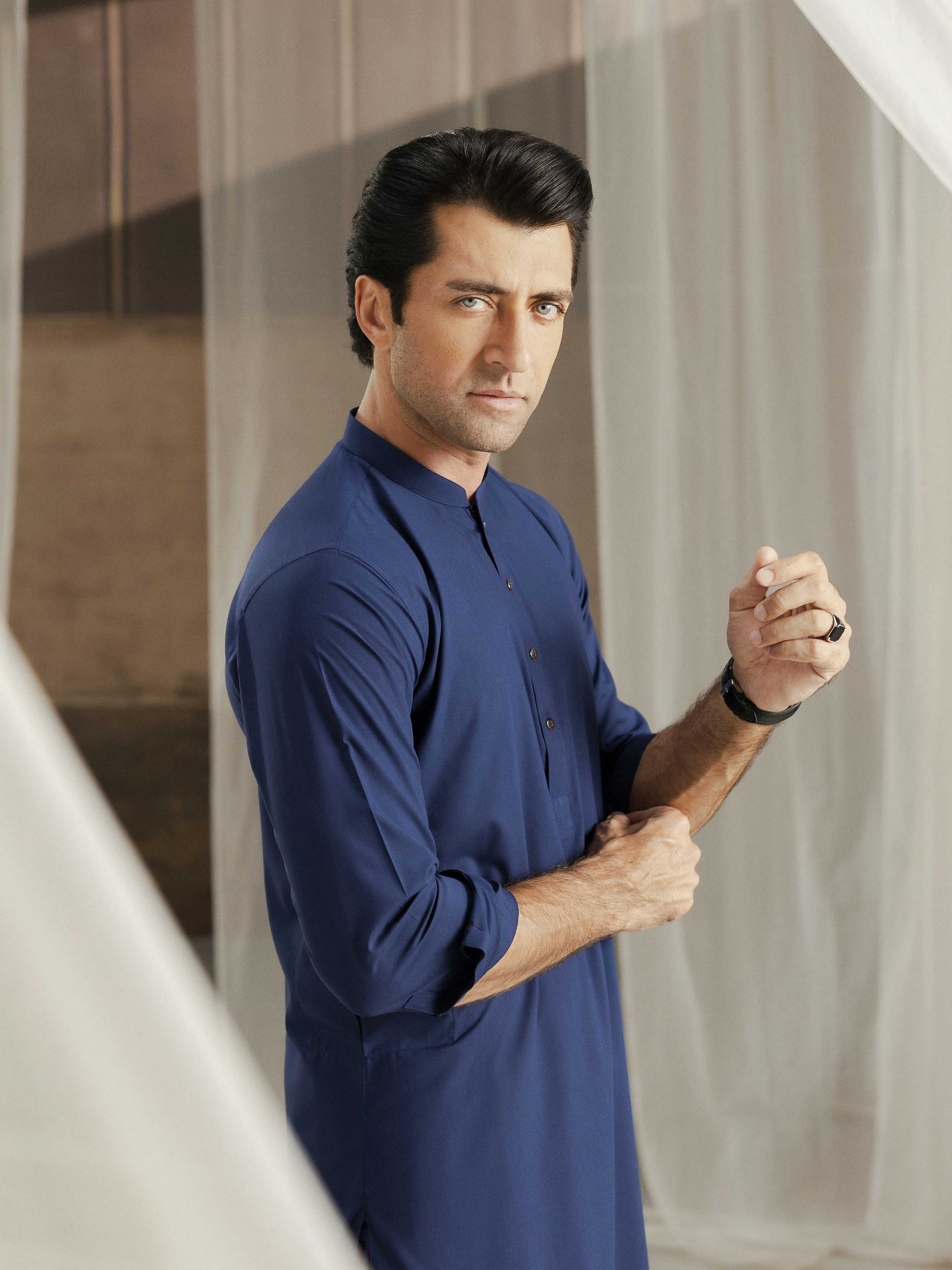 Men's Blue Shalwar Kameez - EMTKST5-99543 - Image 3