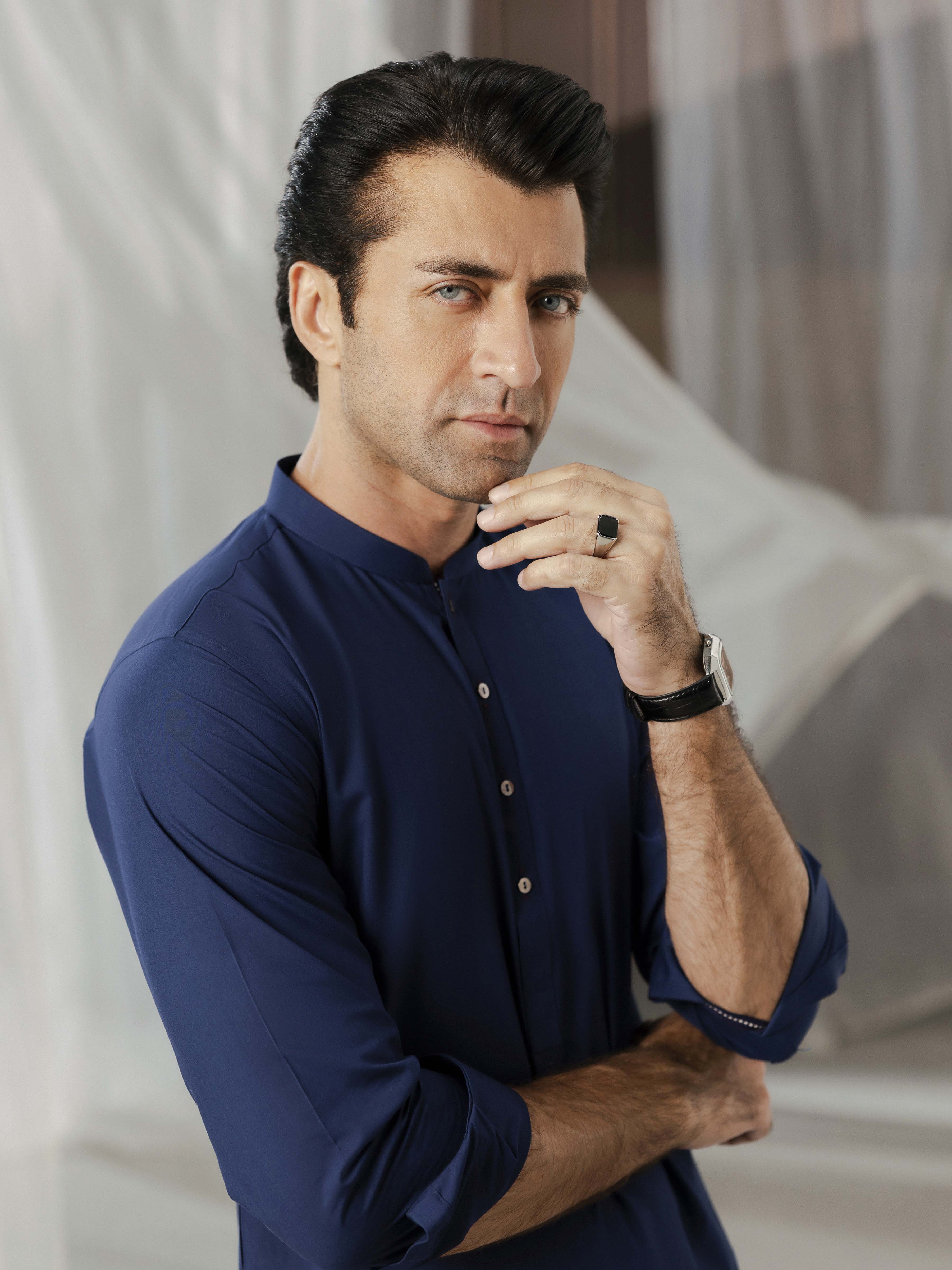 Men's Blue Shalwar Kameez - EMTKST5-99543 - Image 4