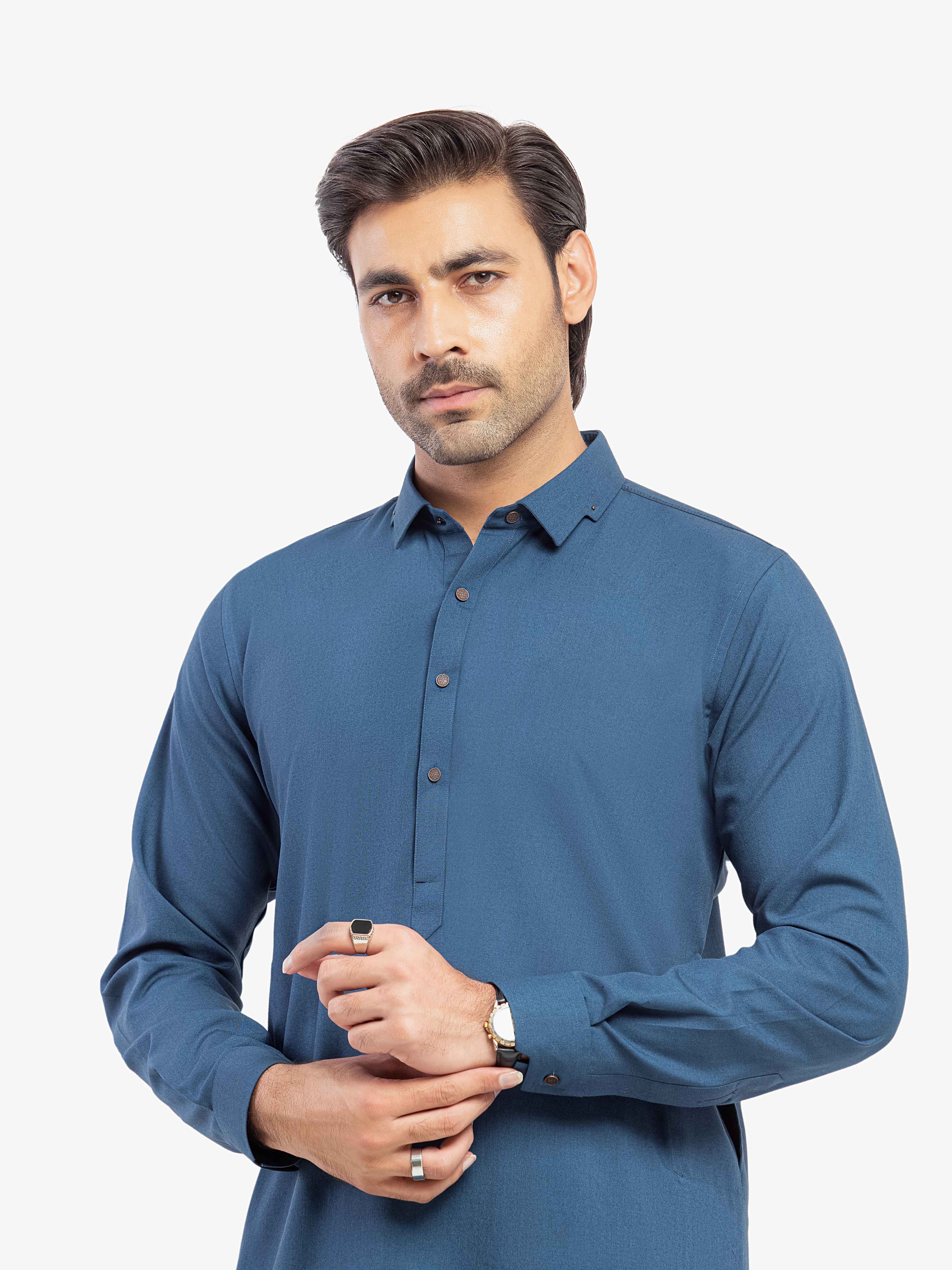 Men's Blue Shalwar Kameez - EMTKST5-99605 - Image 2