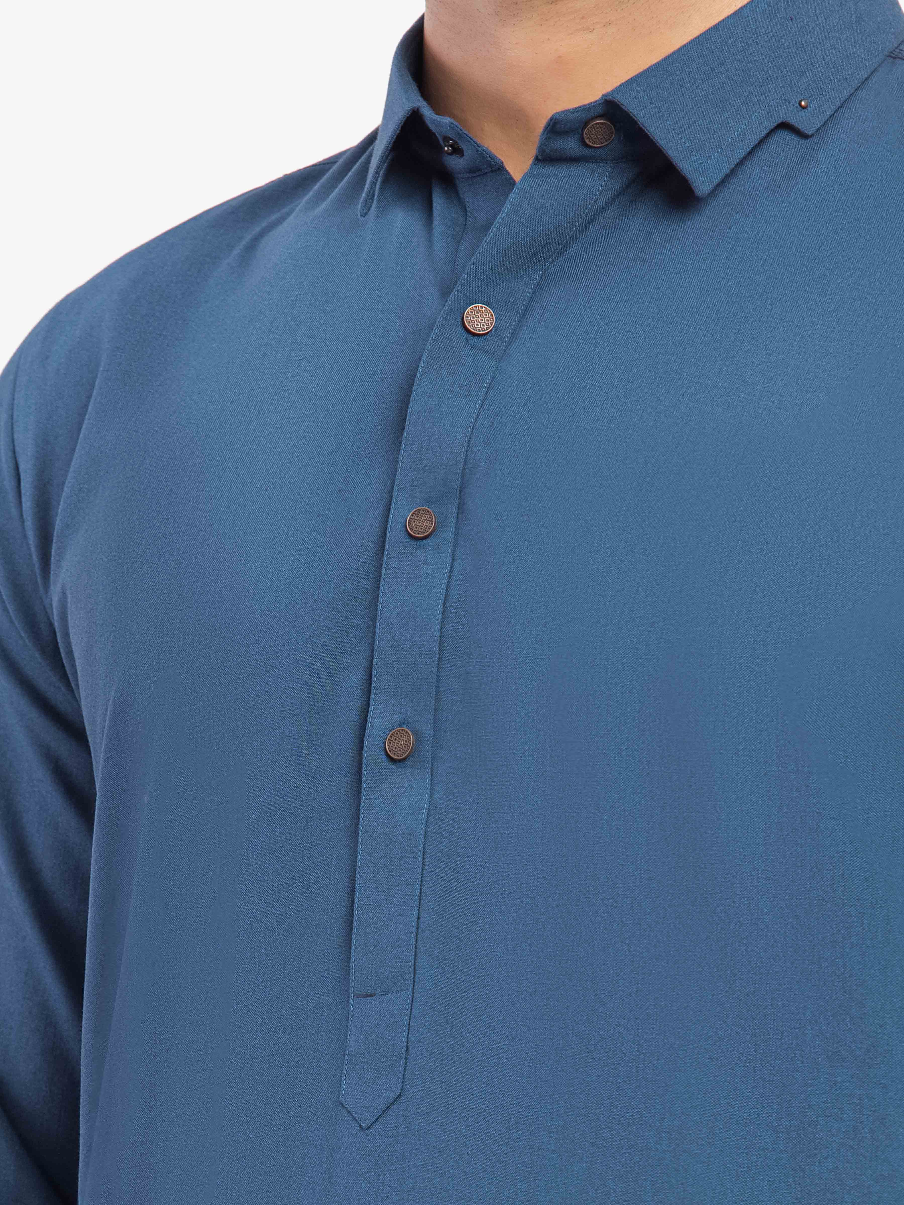 Men's Blue Shalwar Kameez - EMTKST5-99605 - Image 3