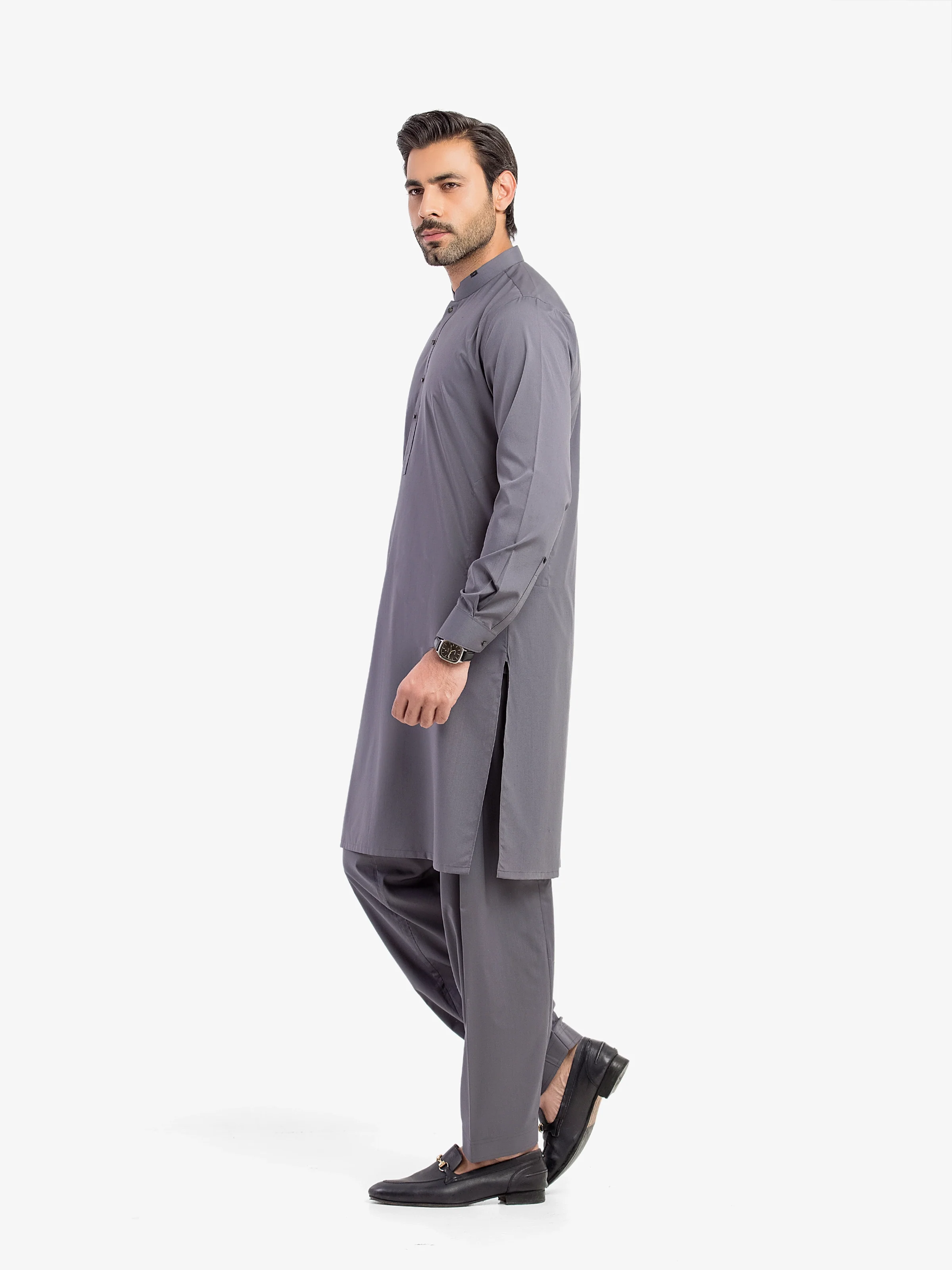 Men's Bluish Grey Shalwar Kameez - EMTKS5-41212 - Image 4