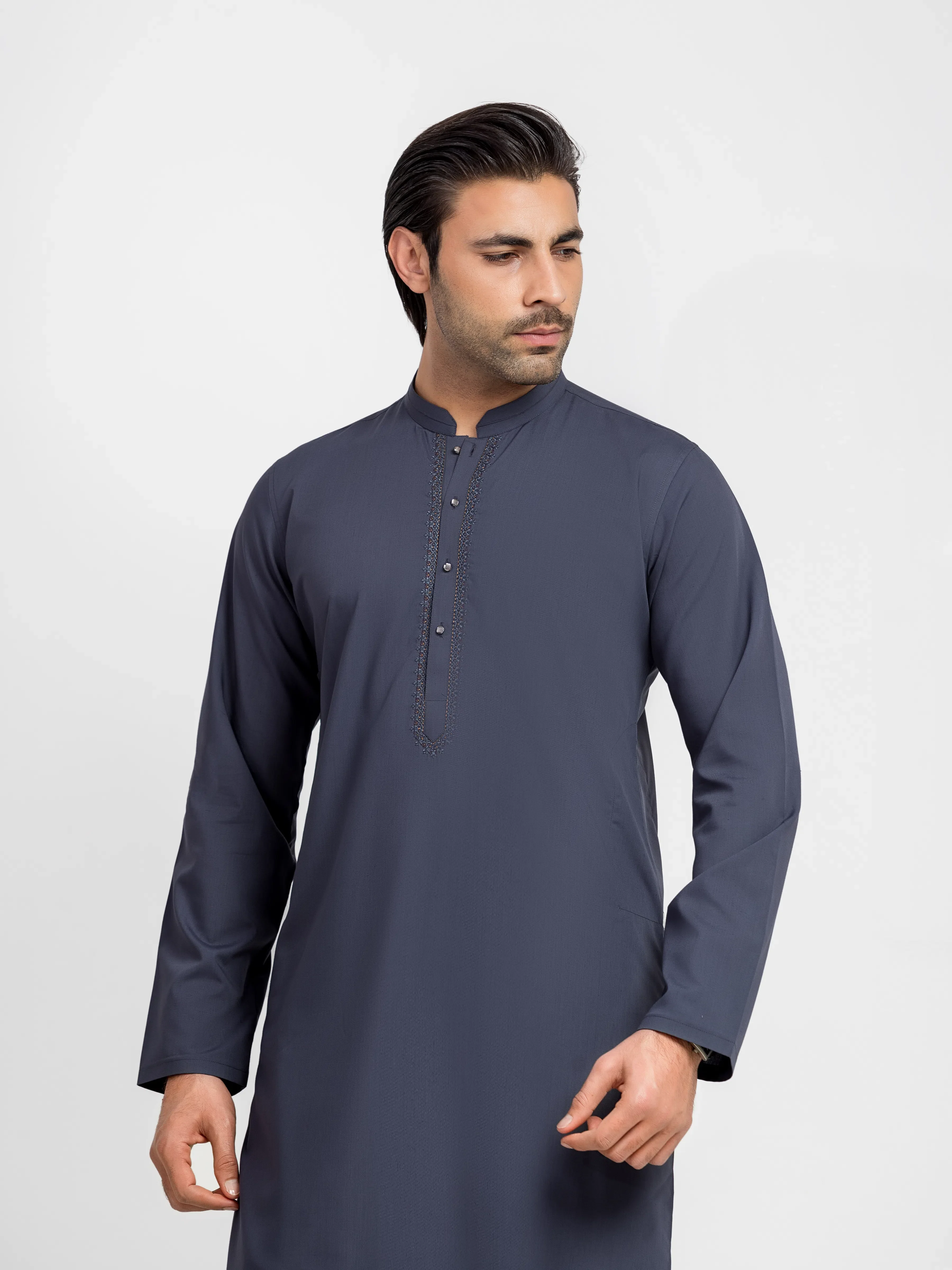 Men's Bluish Grey Shalwar Kameez - EMTKS5-41231 - Image 2