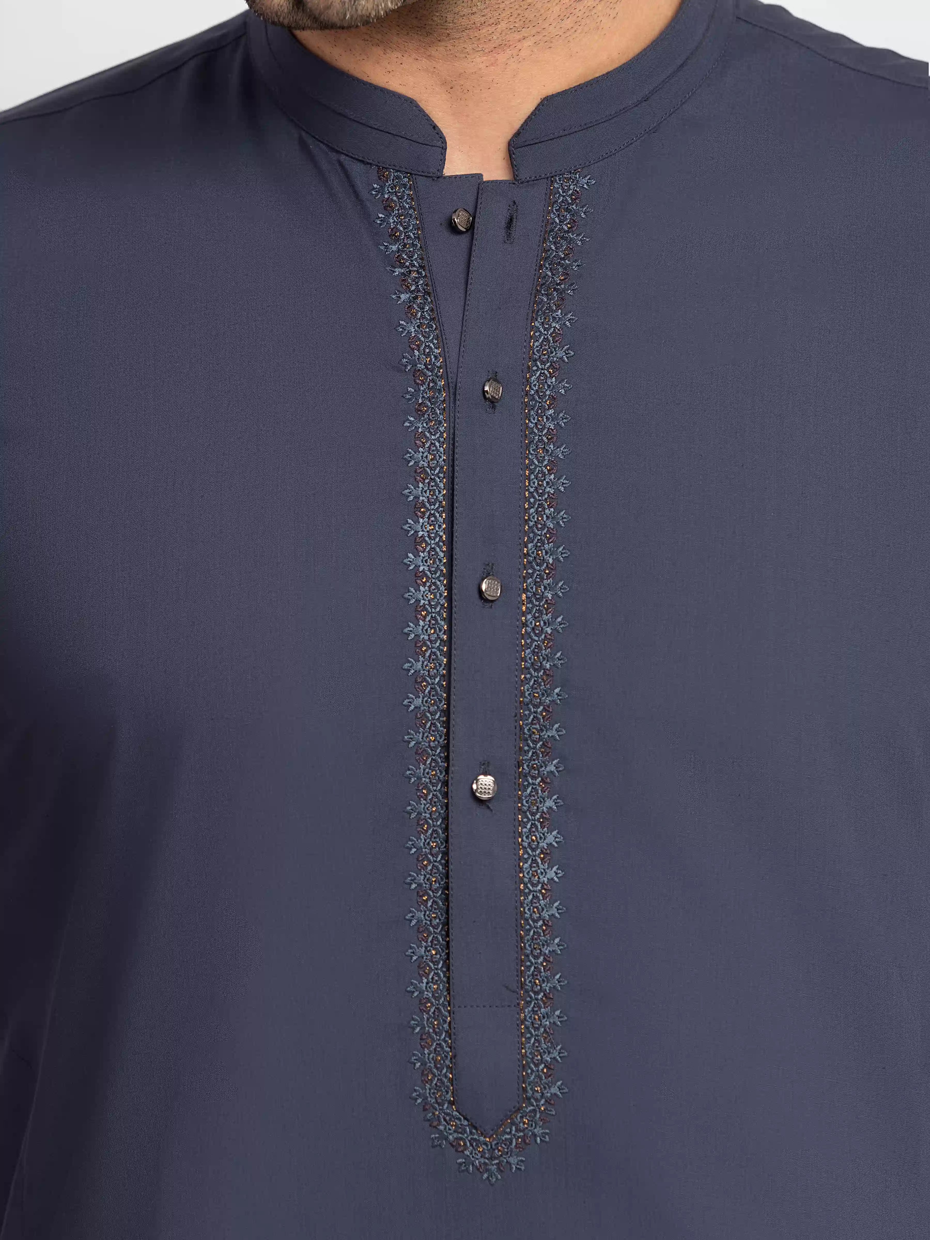 Men's Bluish Grey Shalwar Kameez - EMTKS5-41231 - Image 3