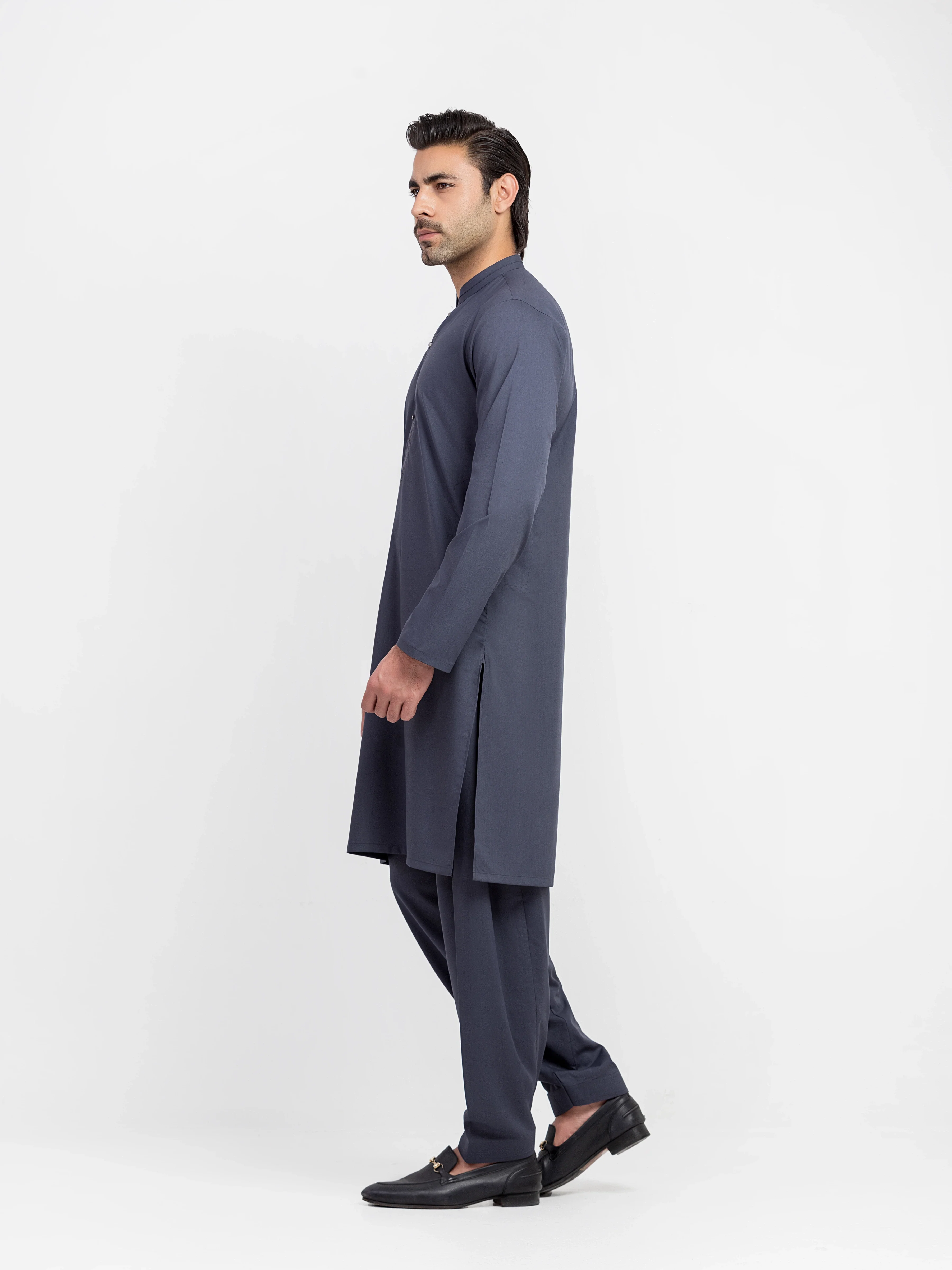 Men's Bluish Grey Shalwar Kameez - EMTKS5-41231 - Image 4
