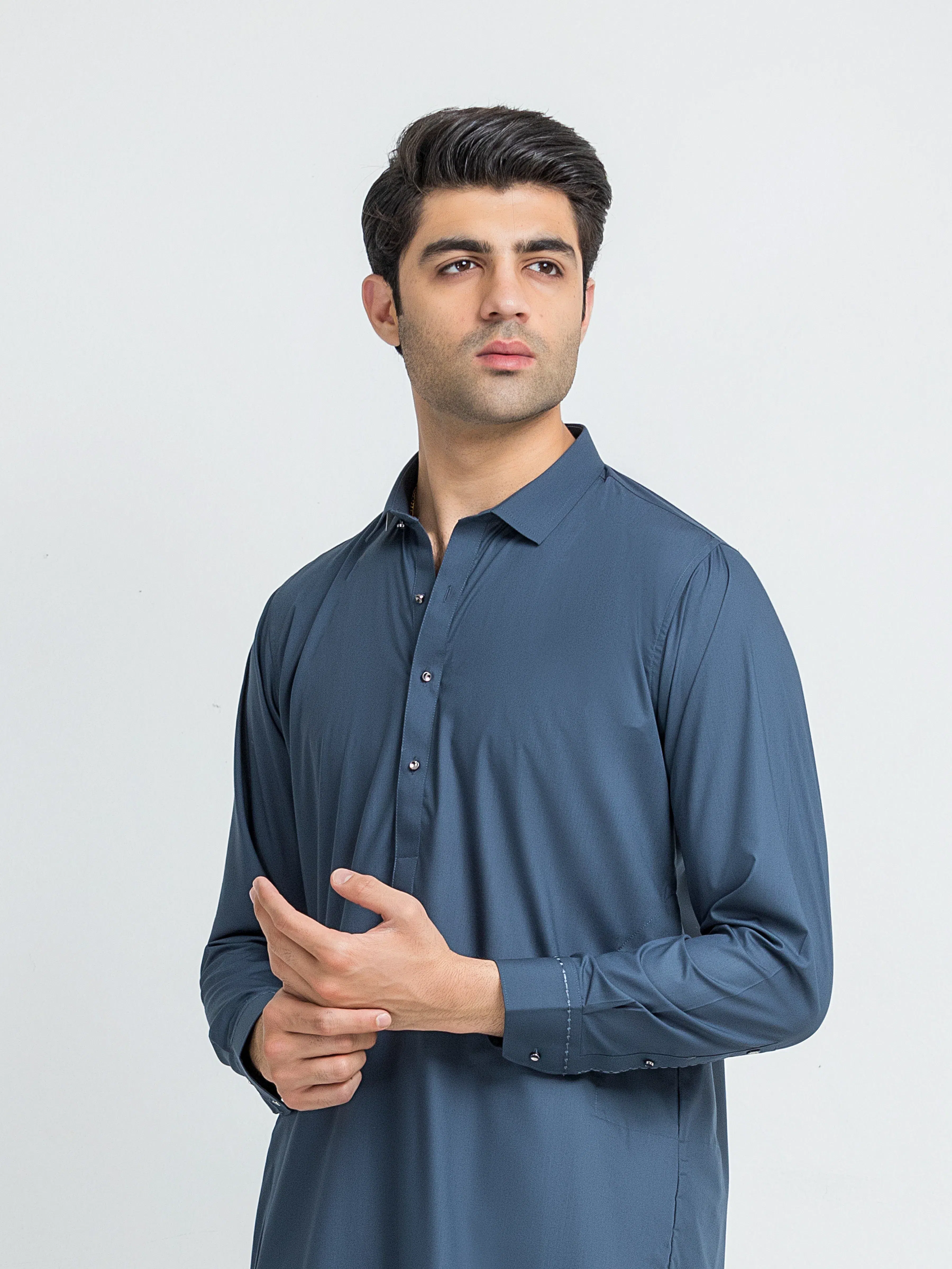 Men's Bluish Grey Shalwar Kameez - EMTKST5-99630 - Image 2