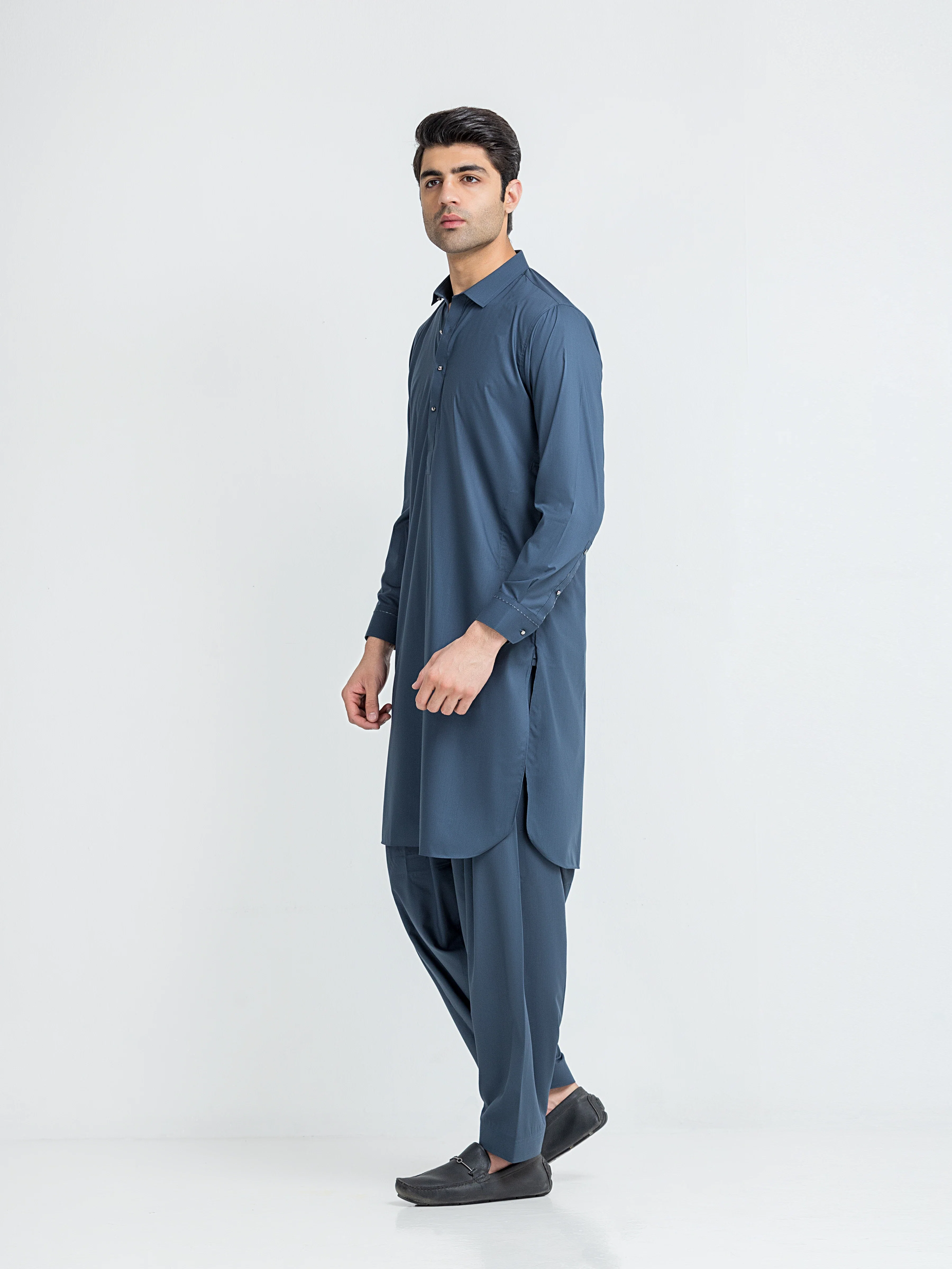 Men's Bluish Grey Shalwar Kameez - EMTKST5-99630 - Image 5