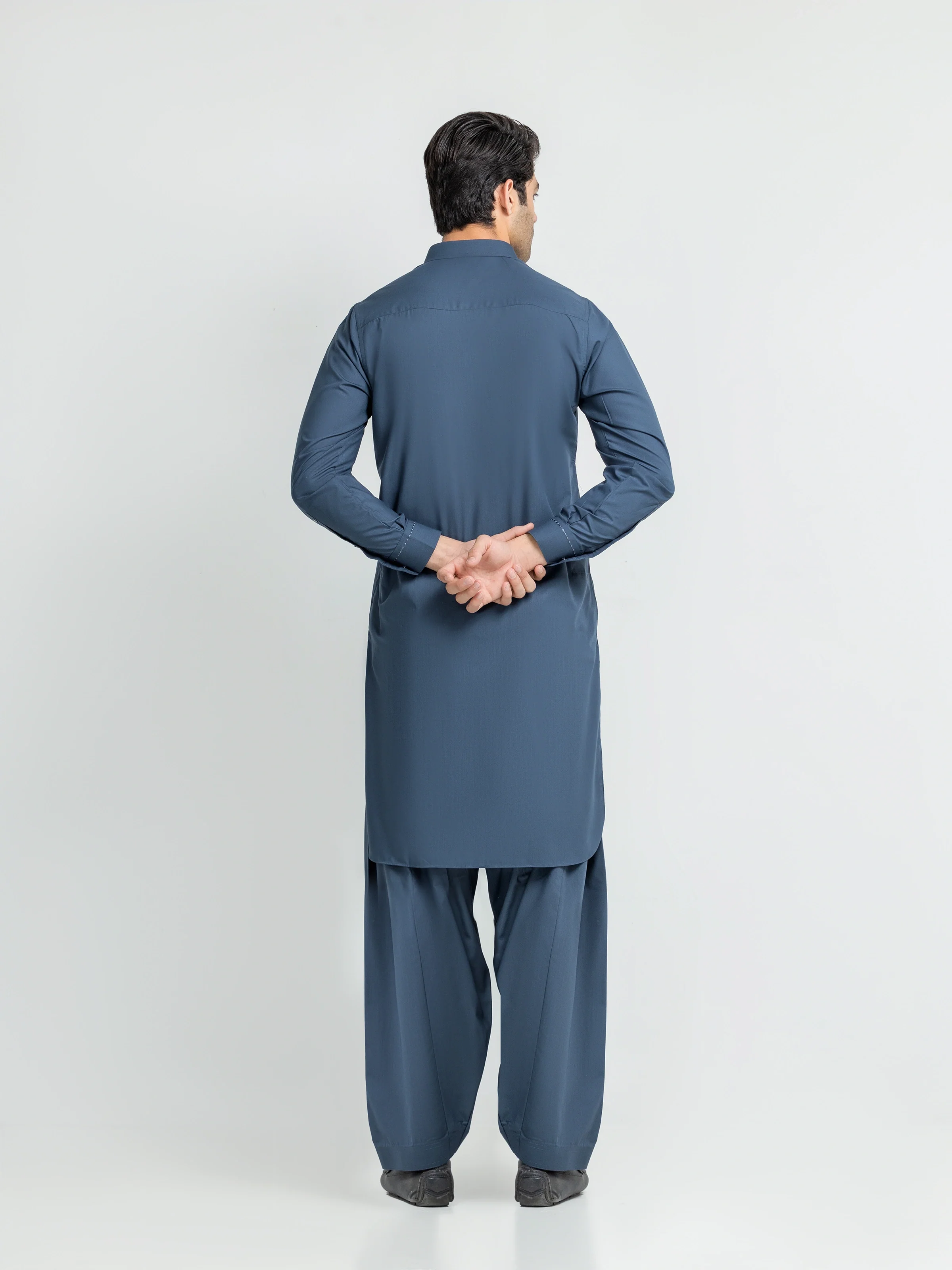 Men's Bluish Grey Shalwar Kameez - EMTKST5-99630 - Image 6