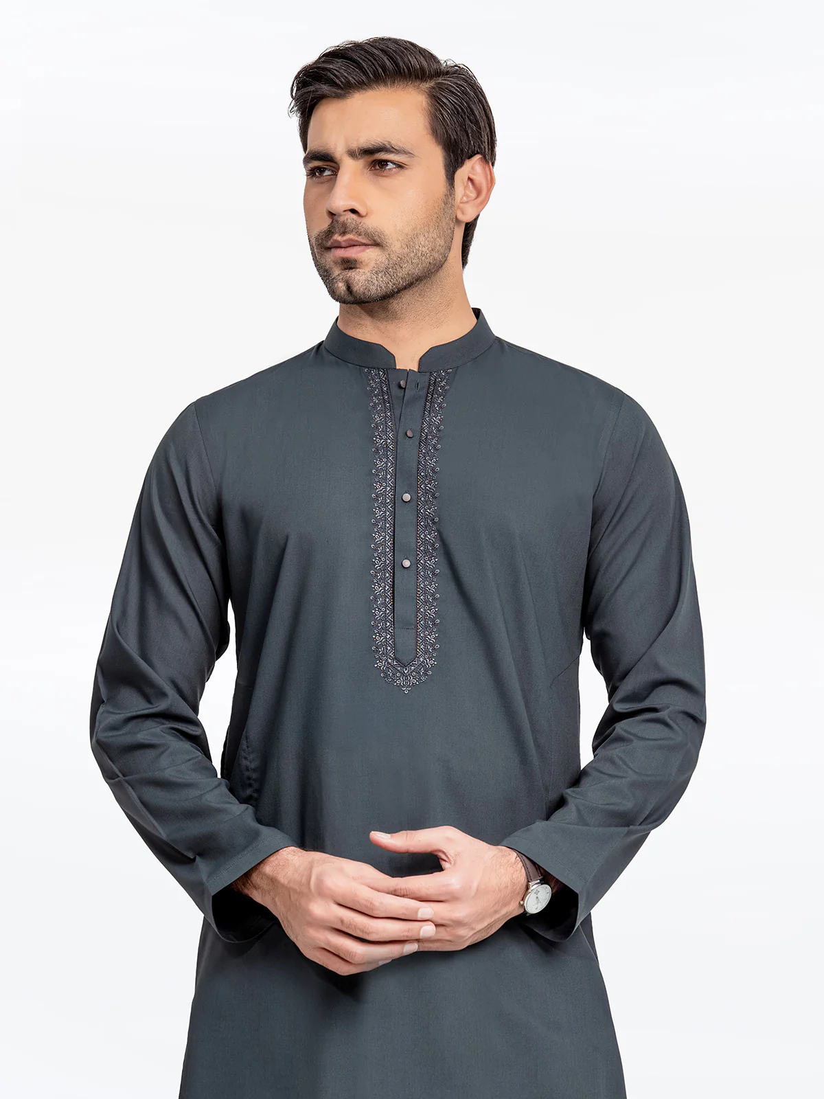 Men's Bottle Green Kurta Pajama - EMTKPT24-022 - Image 2