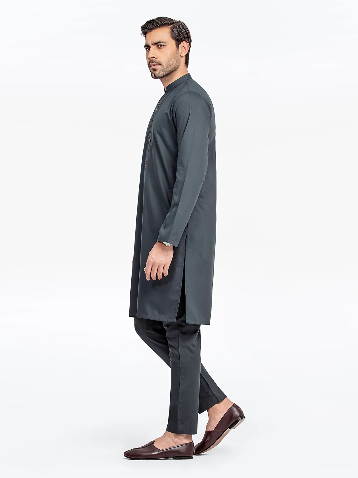 Men's Bottle Green Kurta Pajama - EMTKPT24-022 - Image 3