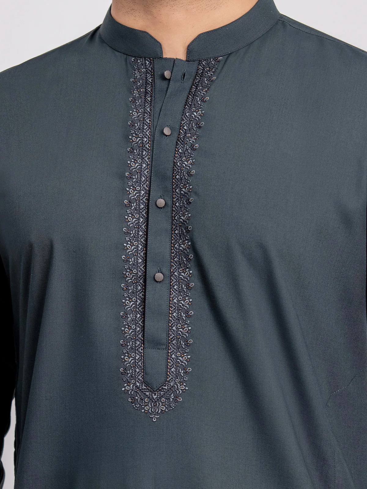 Men's Bottle Green Kurta Pajama - EMTKPT24-022 - Image 4