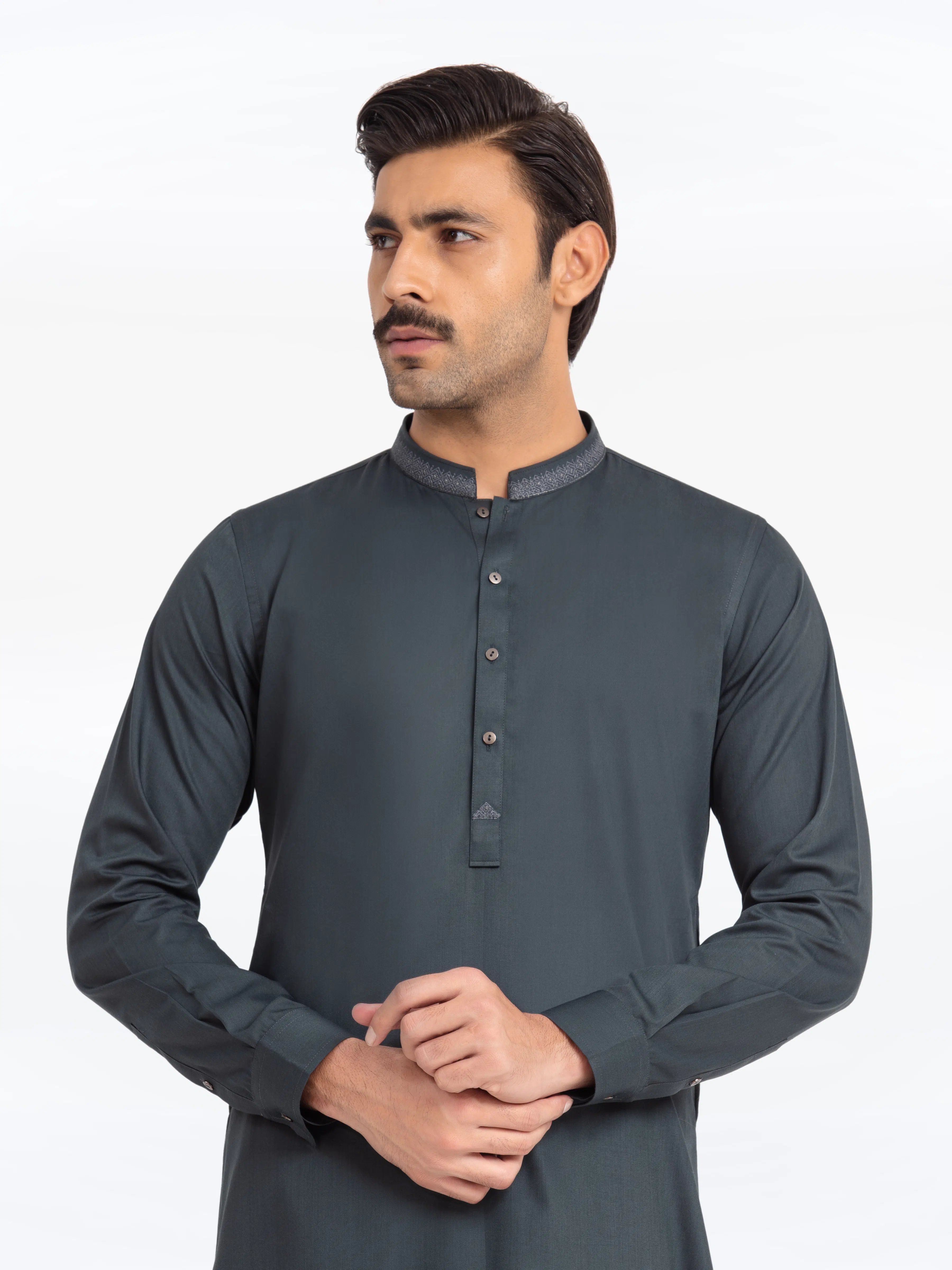 Men's Bottle Green Kurta Pajama - EMTKPT24-046 - Image 2