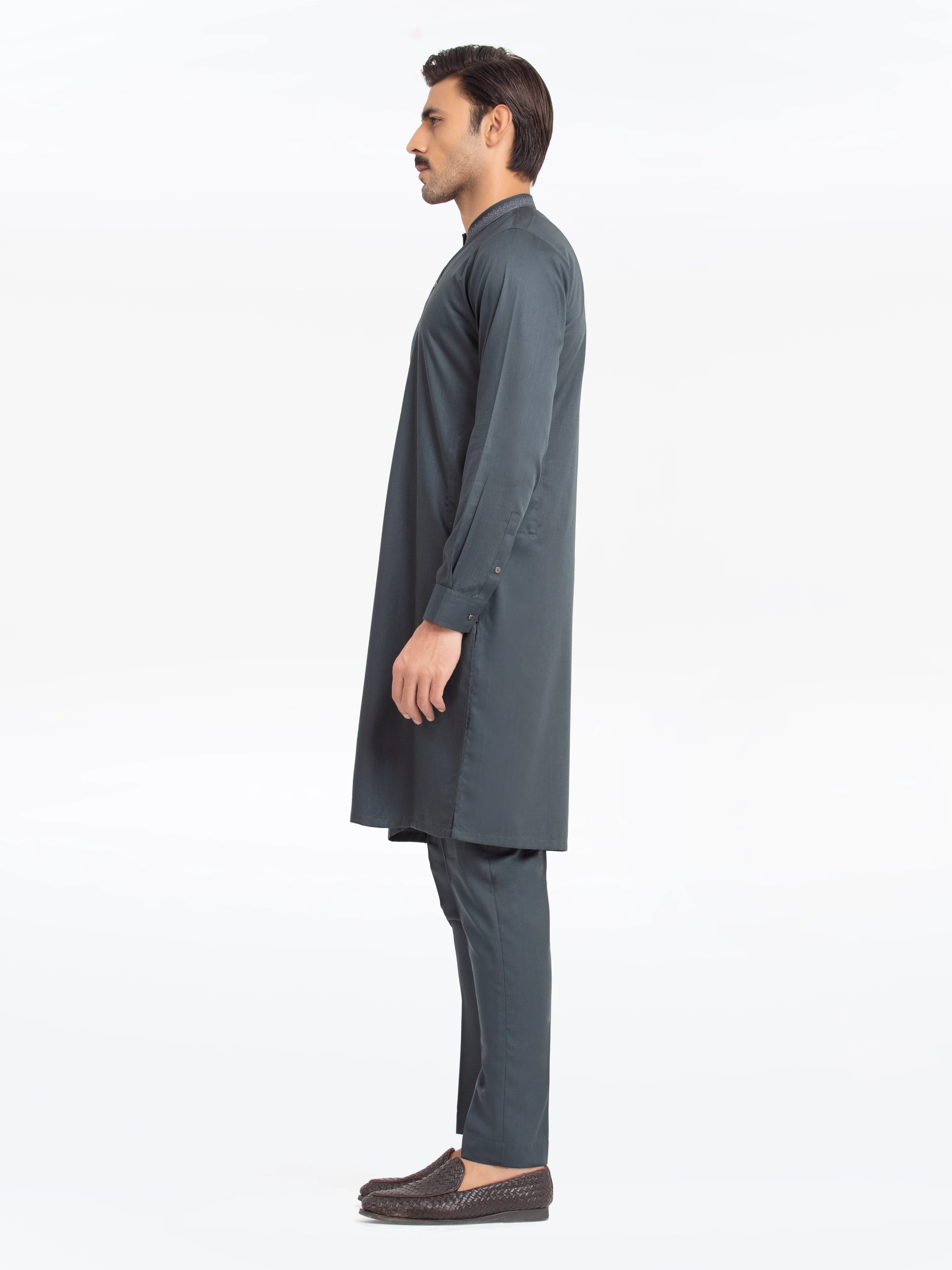Men's Bottle Green Kurta Pajama - EMTKPT24-046 - Image 4