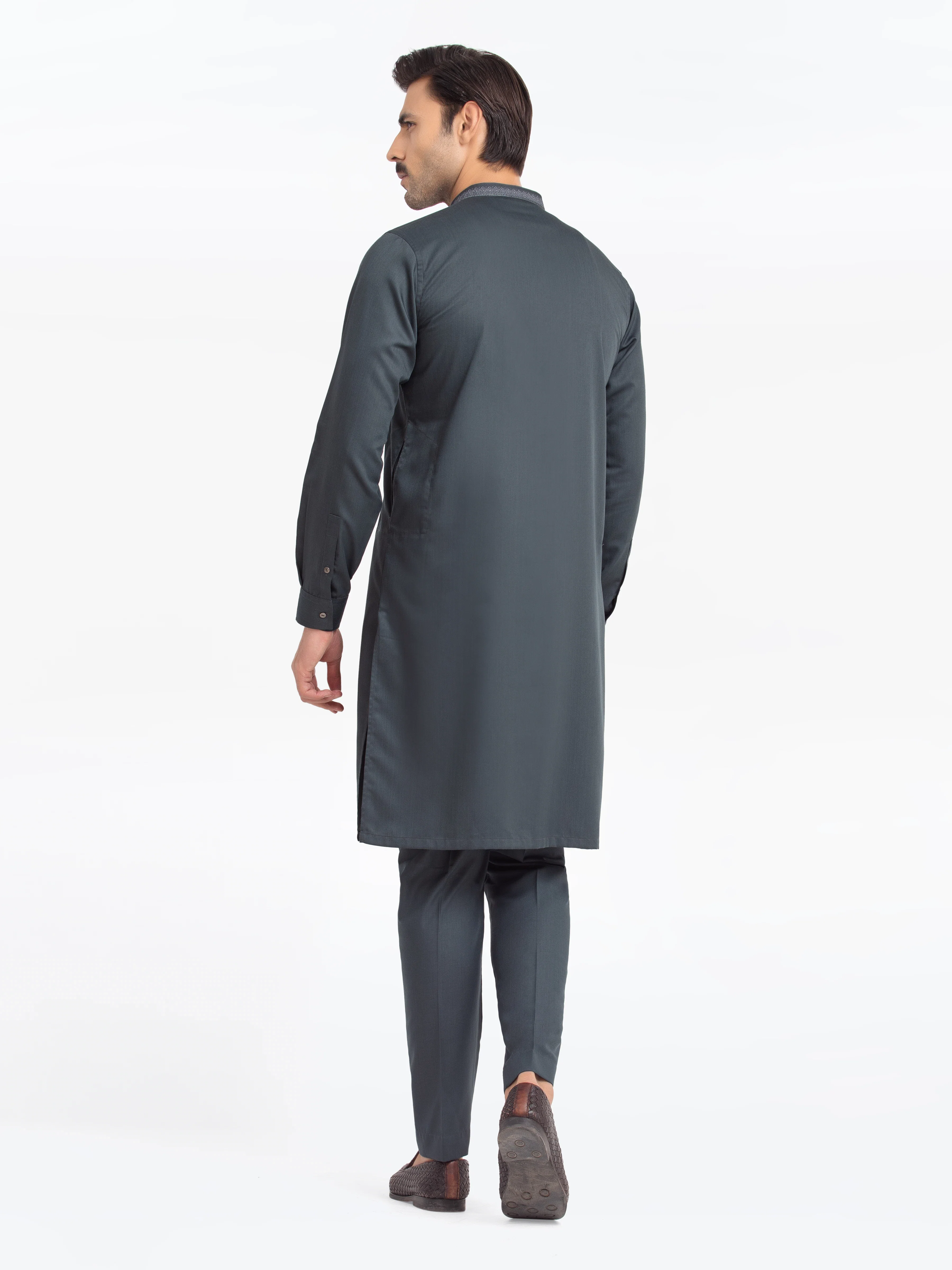 Men's Bottle Green Kurta Pajama - EMTKPT24-046 - Image 5