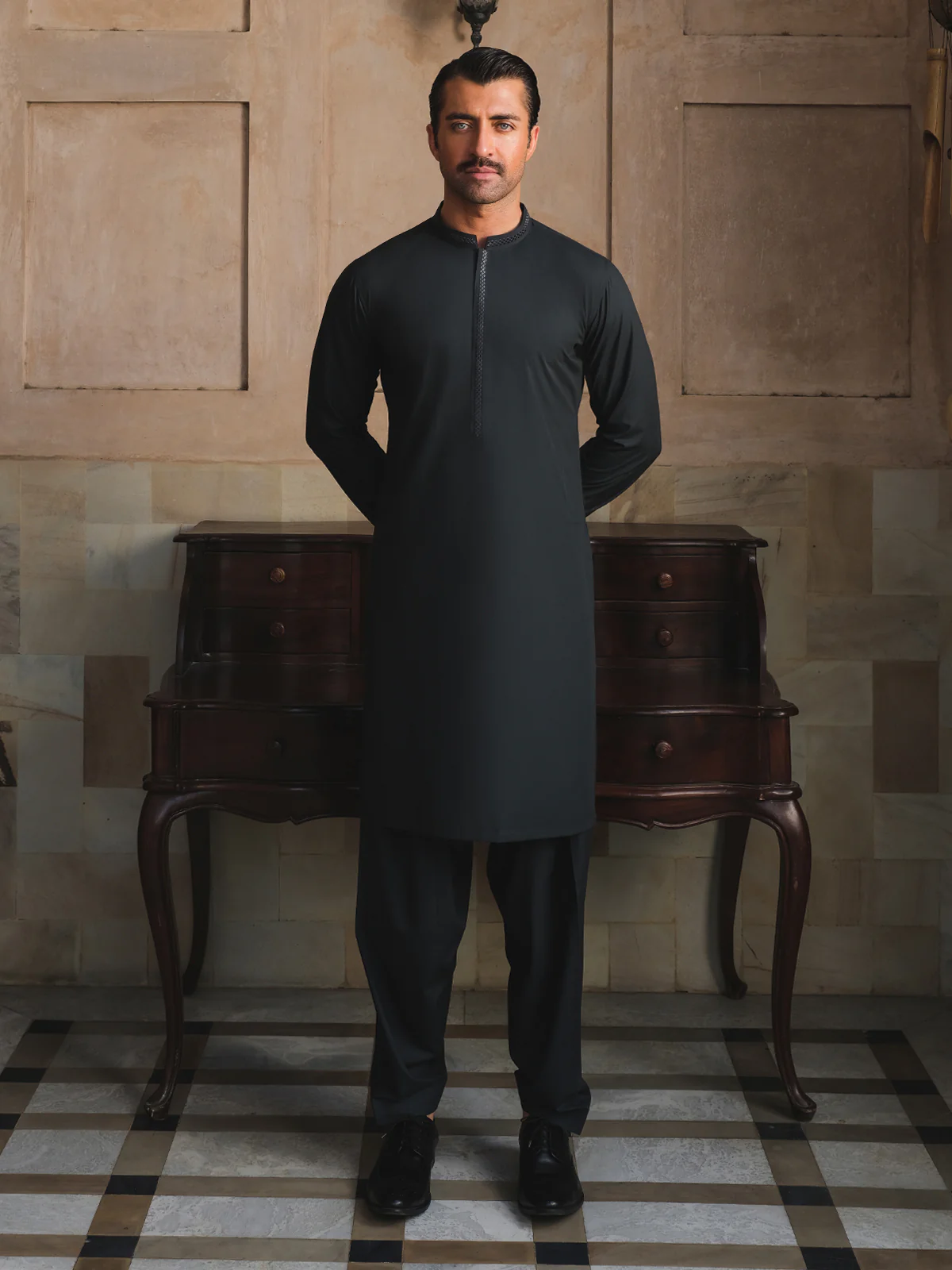 Men's Bottle Green Shalwar Kameez - EMTKS24-41108 - Image 2