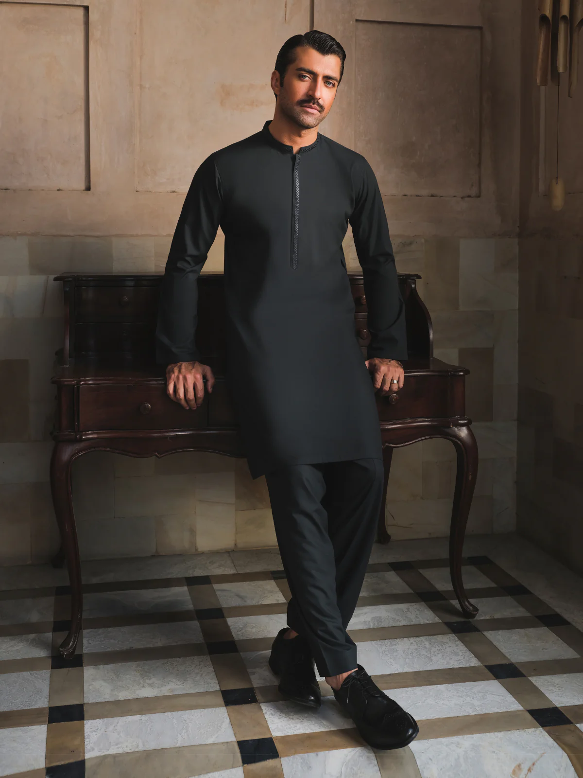 Men's Bottle Green Shalwar Kameez - EMTKS24-41108 - Image 4