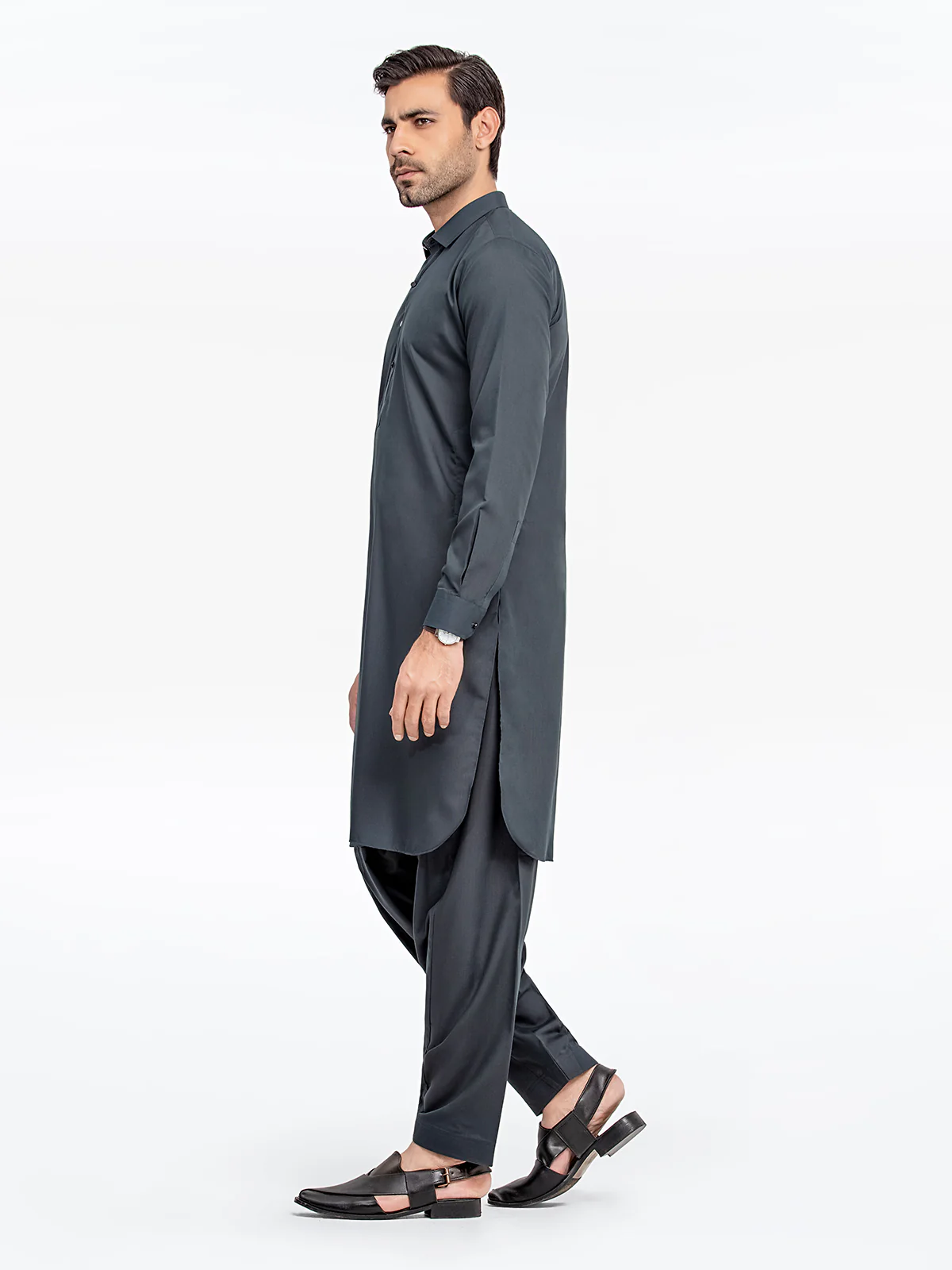 Men's Bottle Green Shalwar Kameez - EMTKS24S-41090 - Image 3
