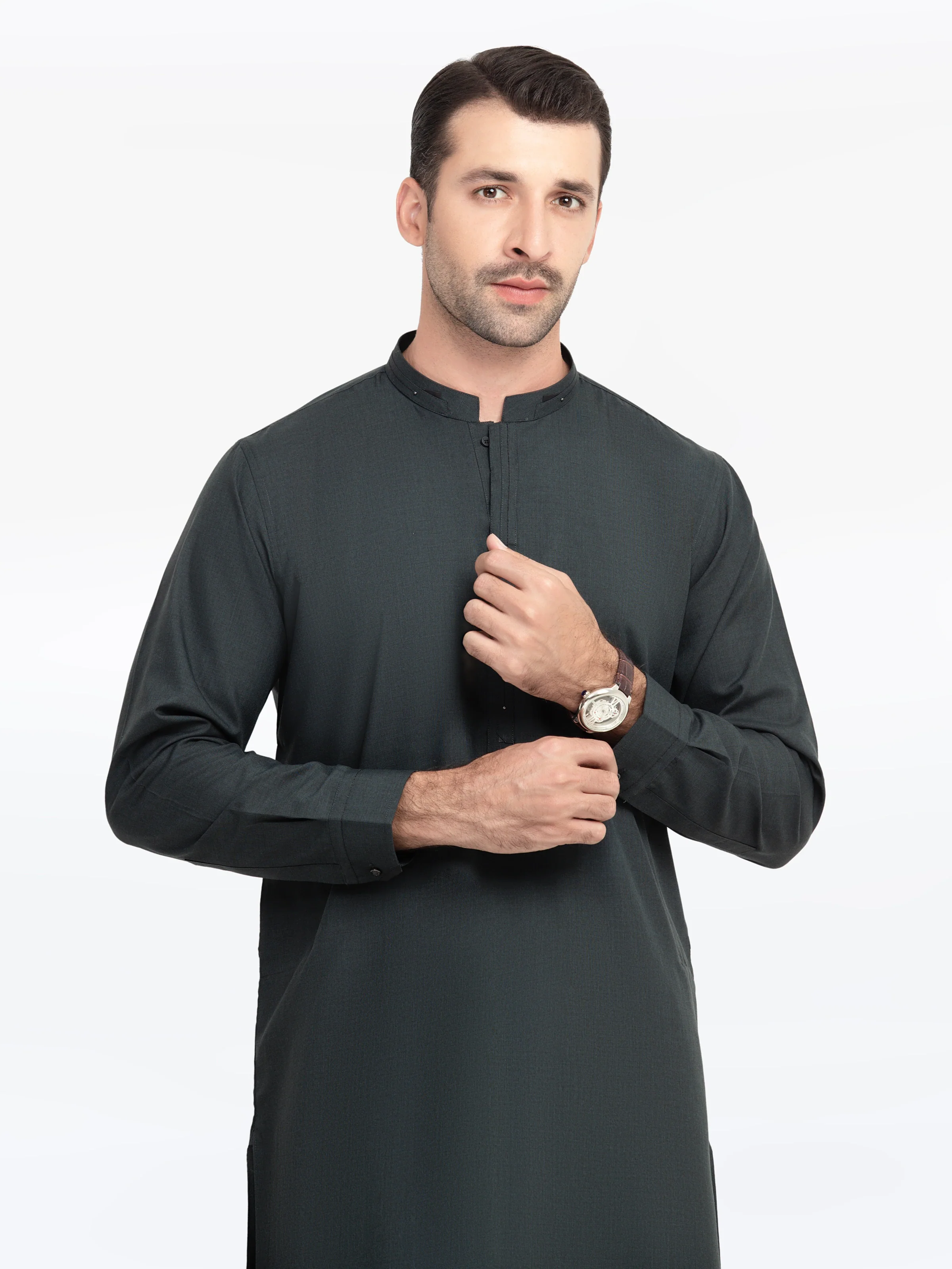 Men's Bottle Green Shalwar Kameez - EMTKST5-99536 - Image 2
