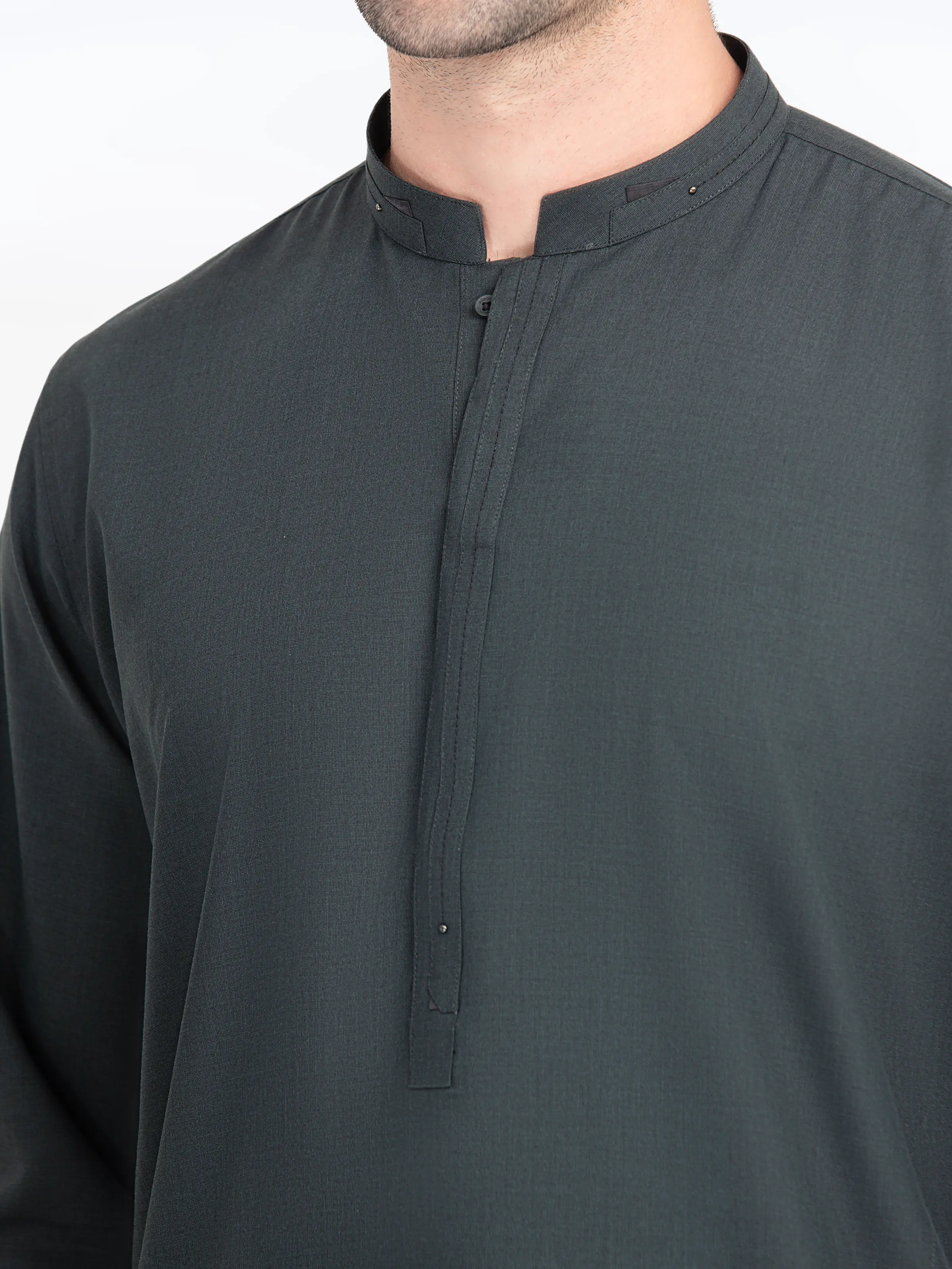 Men's Bottle Green Shalwar Kameez - EMTKST5-99536 - Image 3