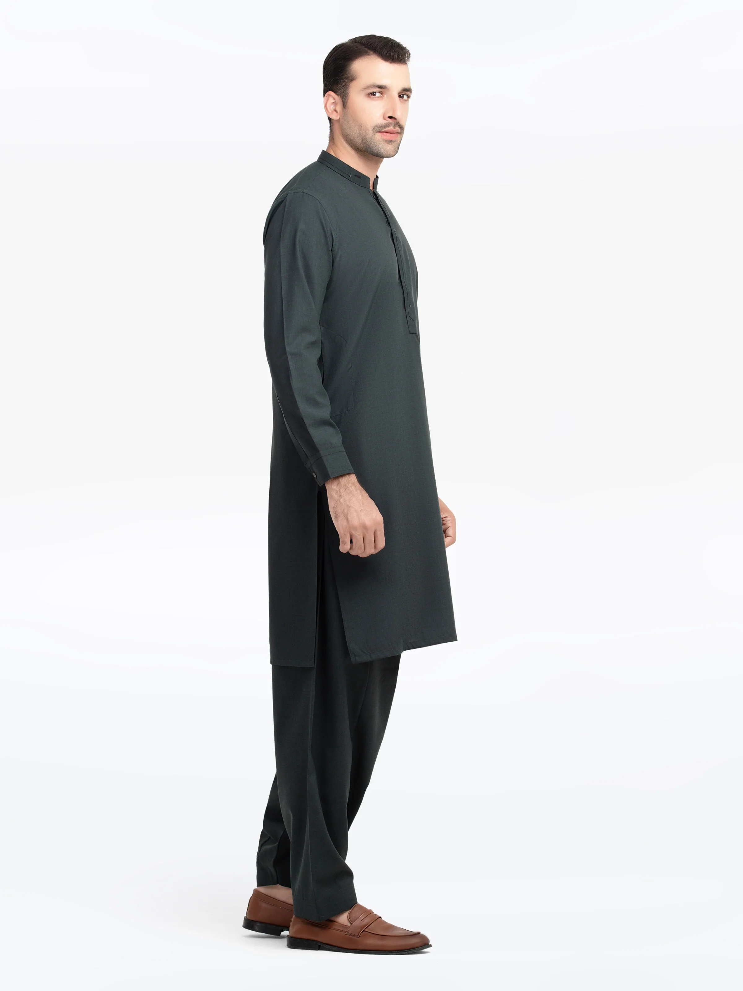 Men's Bottle Green Shalwar Kameez - EMTKST5-99536 - Image 4