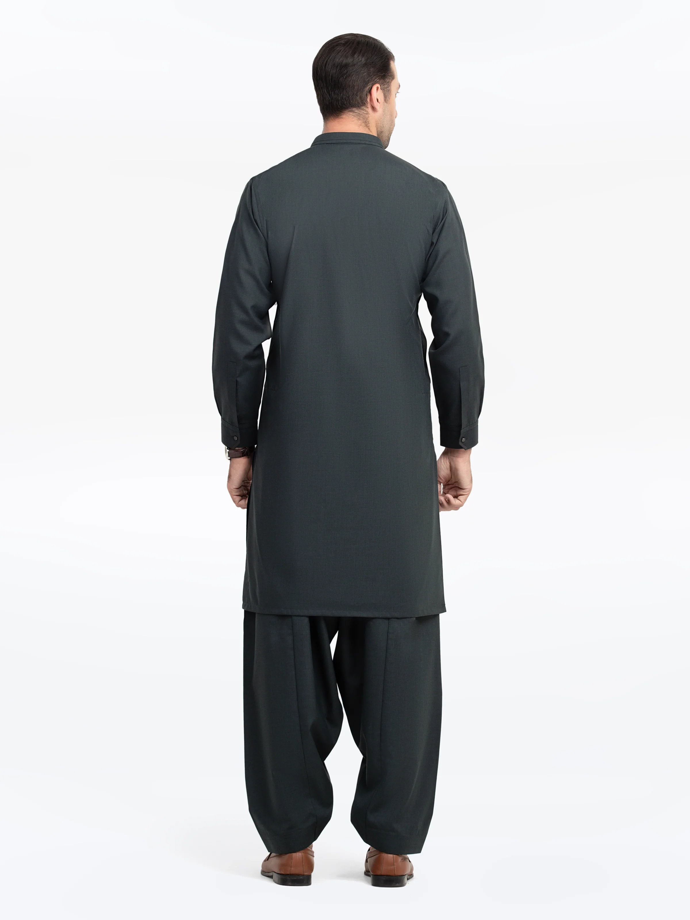 Men's Bottle Green Shalwar Kameez - EMTKST5-99536 - Image 5