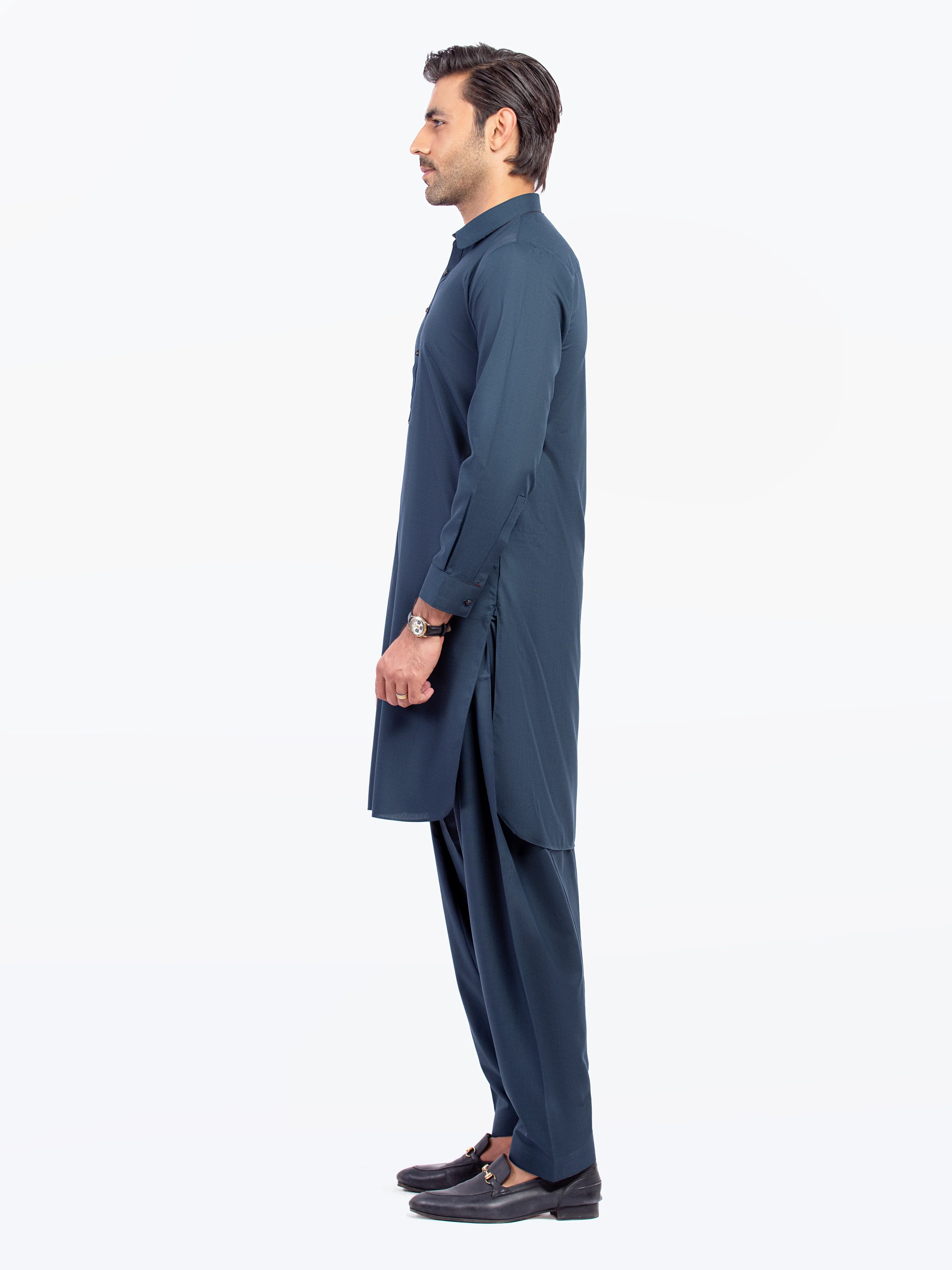 Men's Bottle Green Shalwar Kameez - EMTKST5-99554 - Image 4