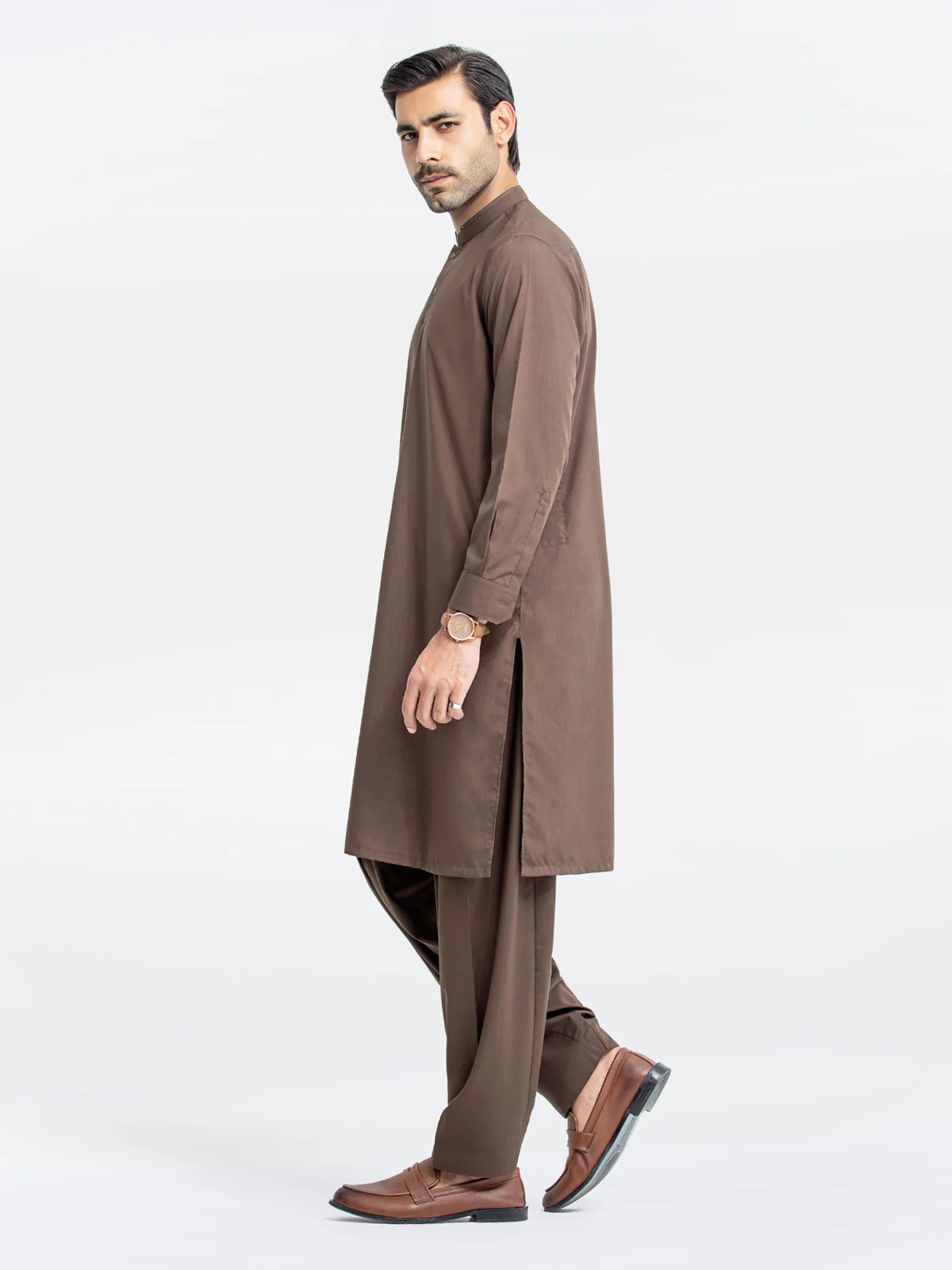 Men's Brown Shalwar Kameez - EMTKS24-41095 - Image 4