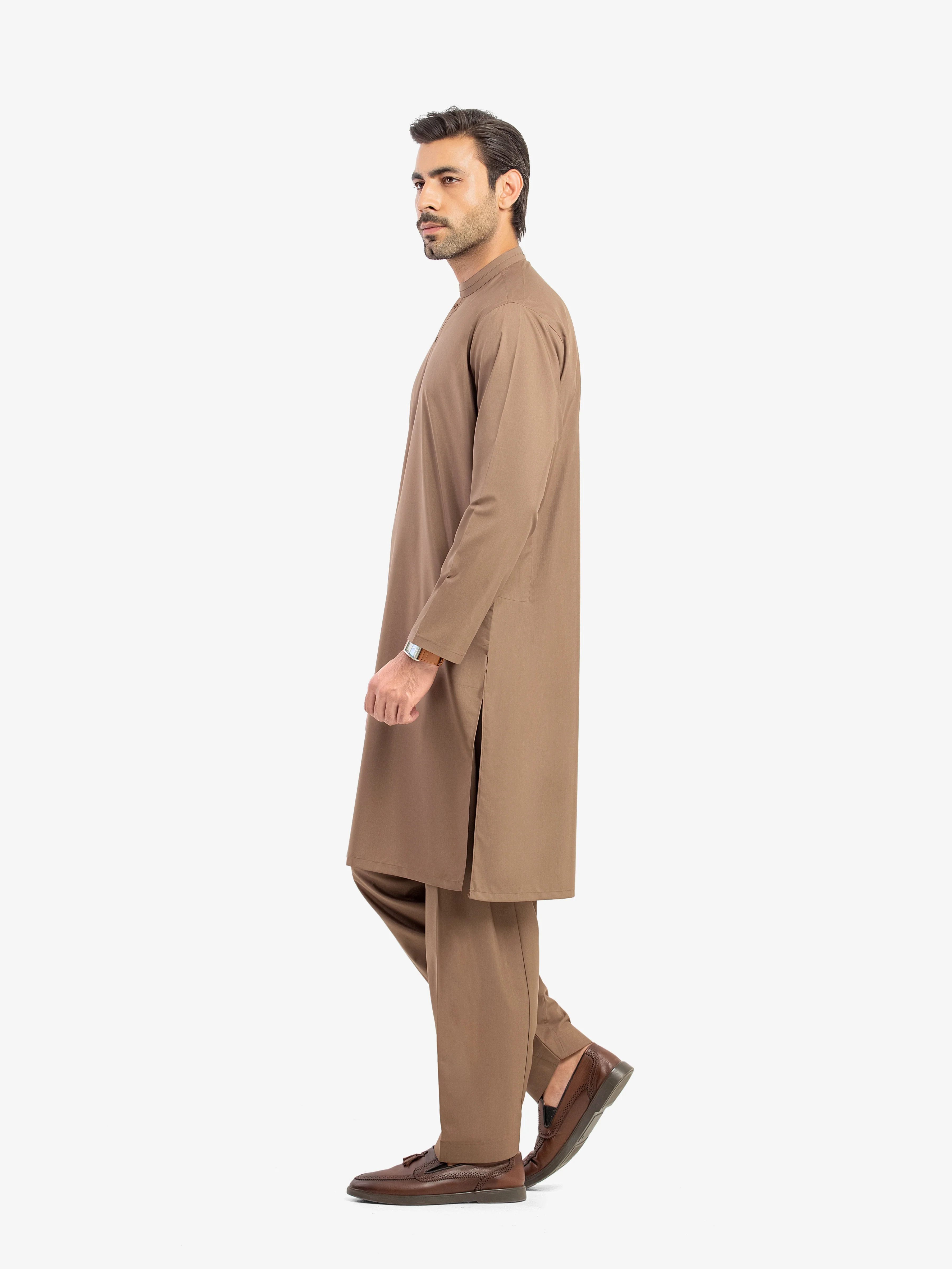 Men's Brown Shalwar Kameez - EMTKS5-41185 - Image 4