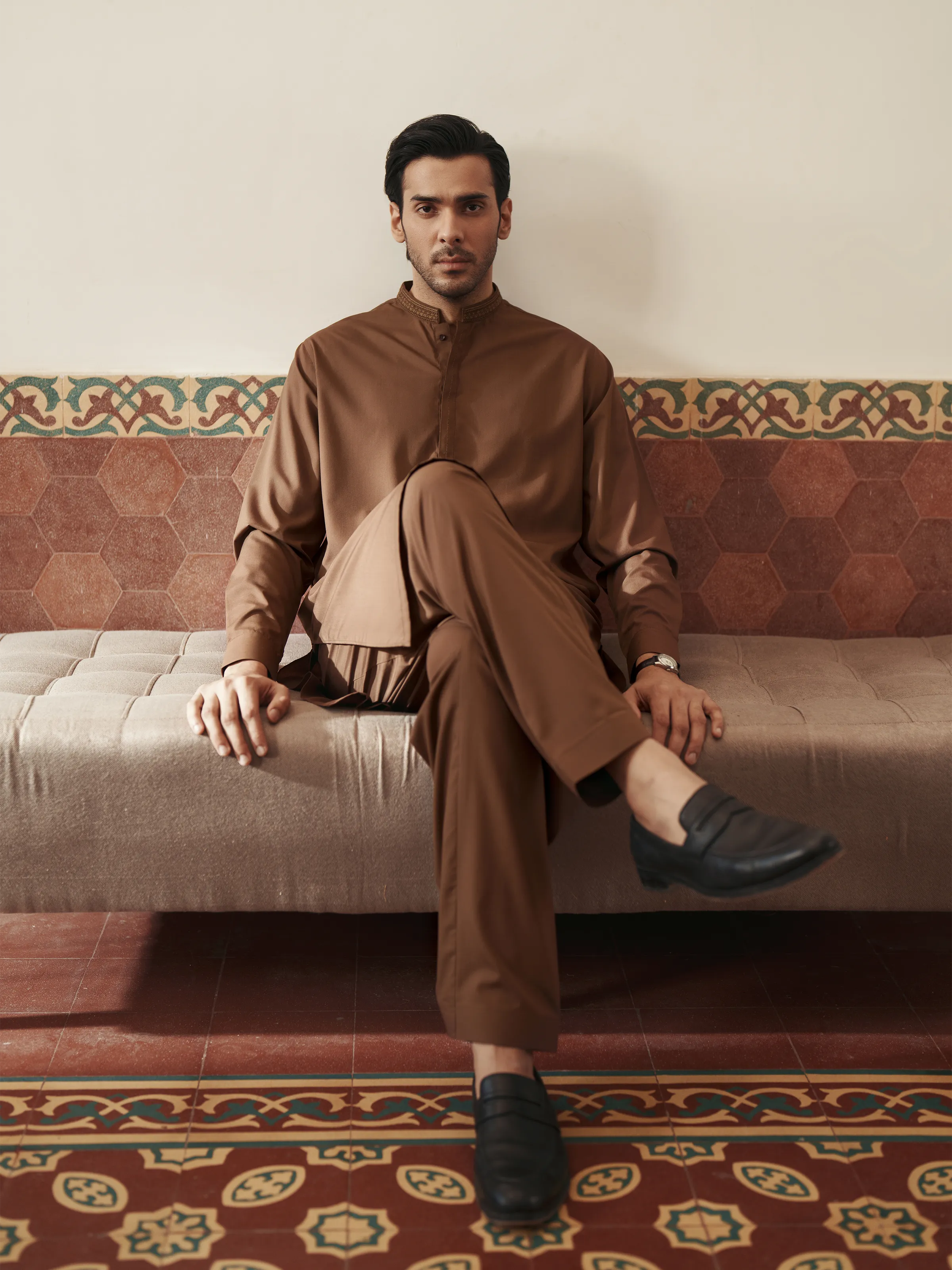 Men's Brown Shalwar Kameez - EMTKS5-41211 - Image 2