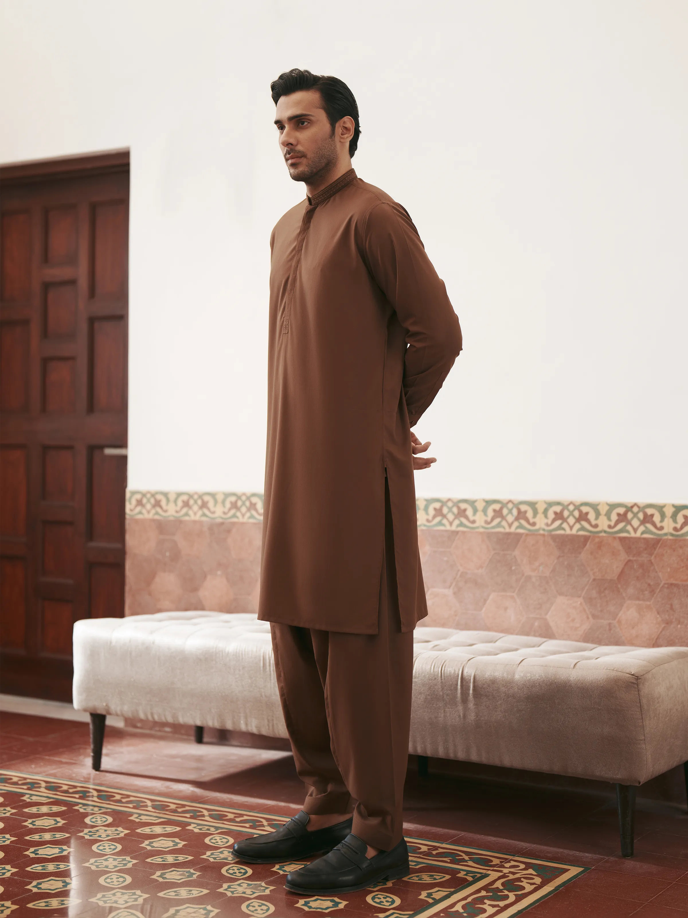 Men's Brown Shalwar Kameez - EMTKS5-41211 - Image 4