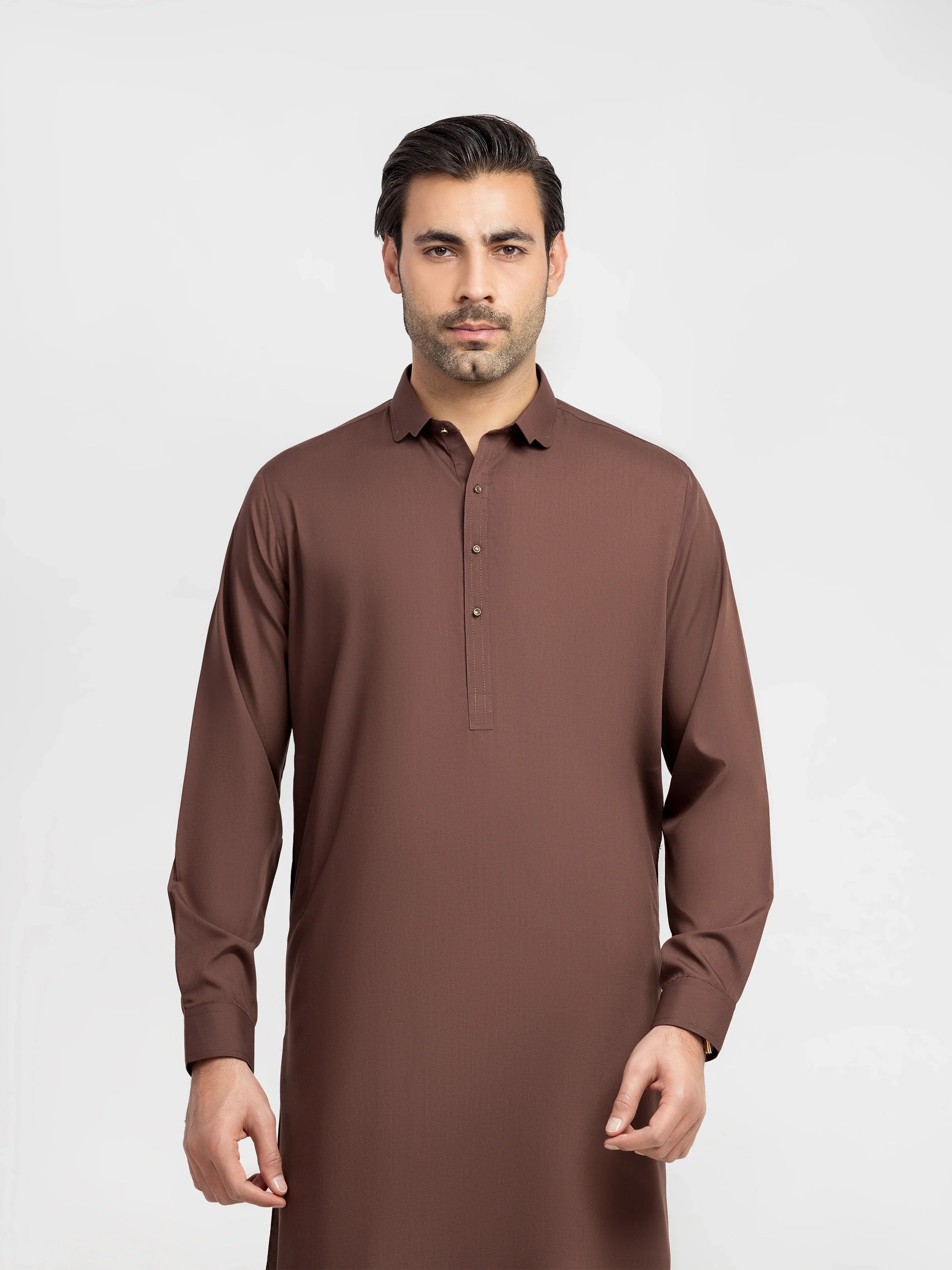 Men's Brown Shalwar Kameez - EMTKS6-41237 - Image 2