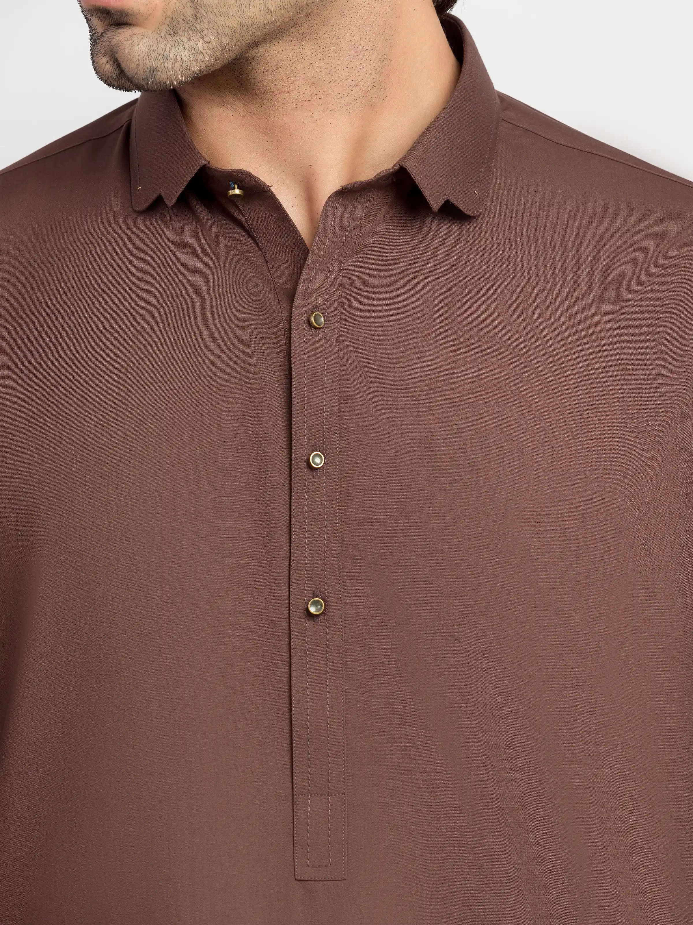 Men's Brown Shalwar Kameez - EMTKS6-41237 - Image 3