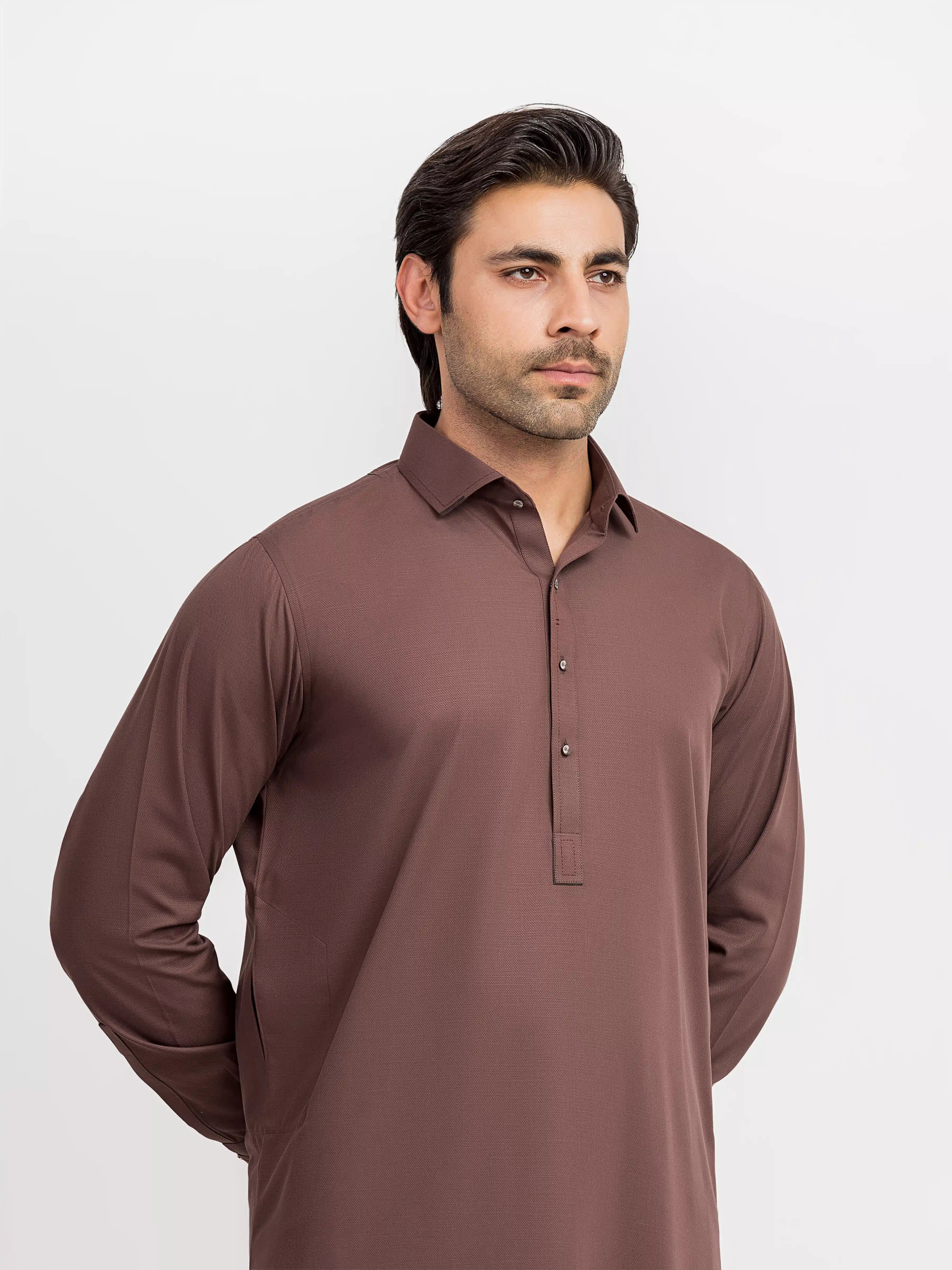Men's Brown Kurta Shalwar - EMTKS6-41245 - Image 2