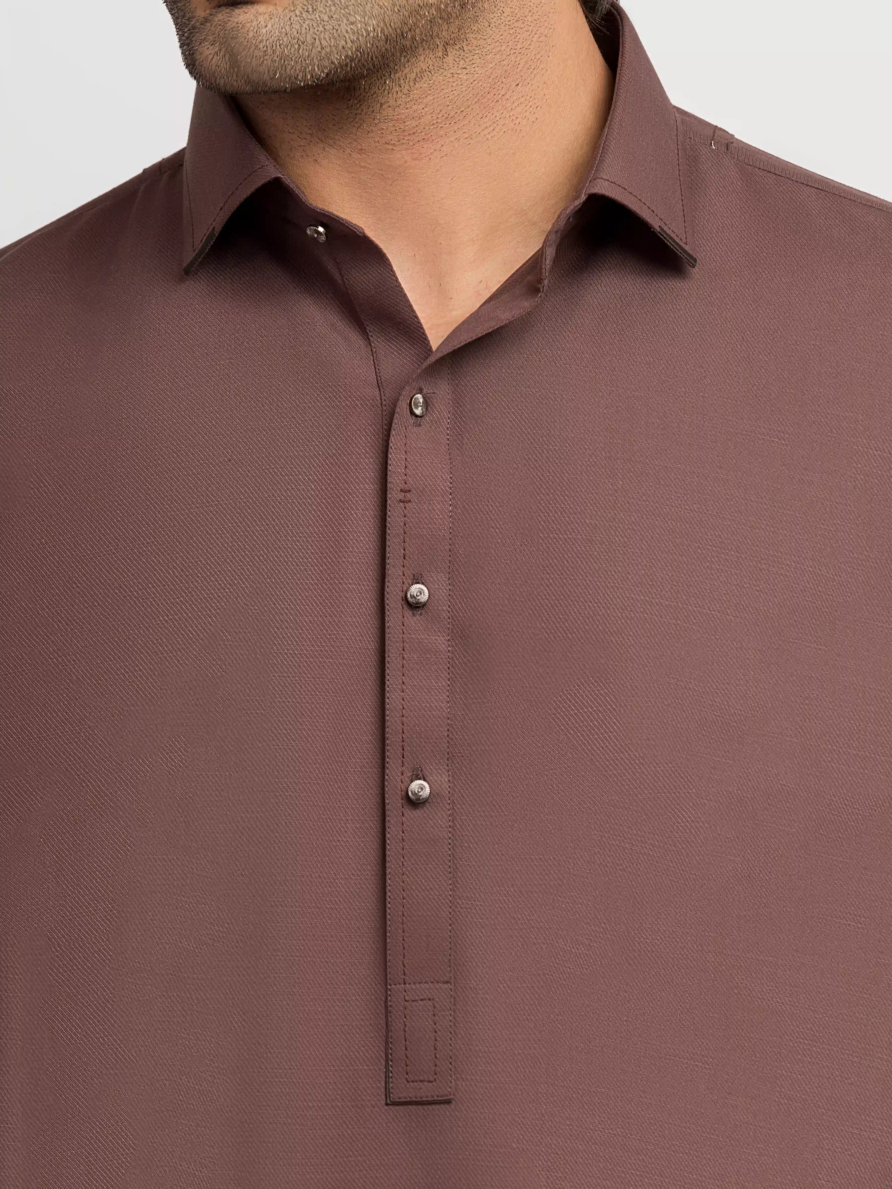 Men's Brown Kurta Shalwar - EMTKS6-41245 - Image 3