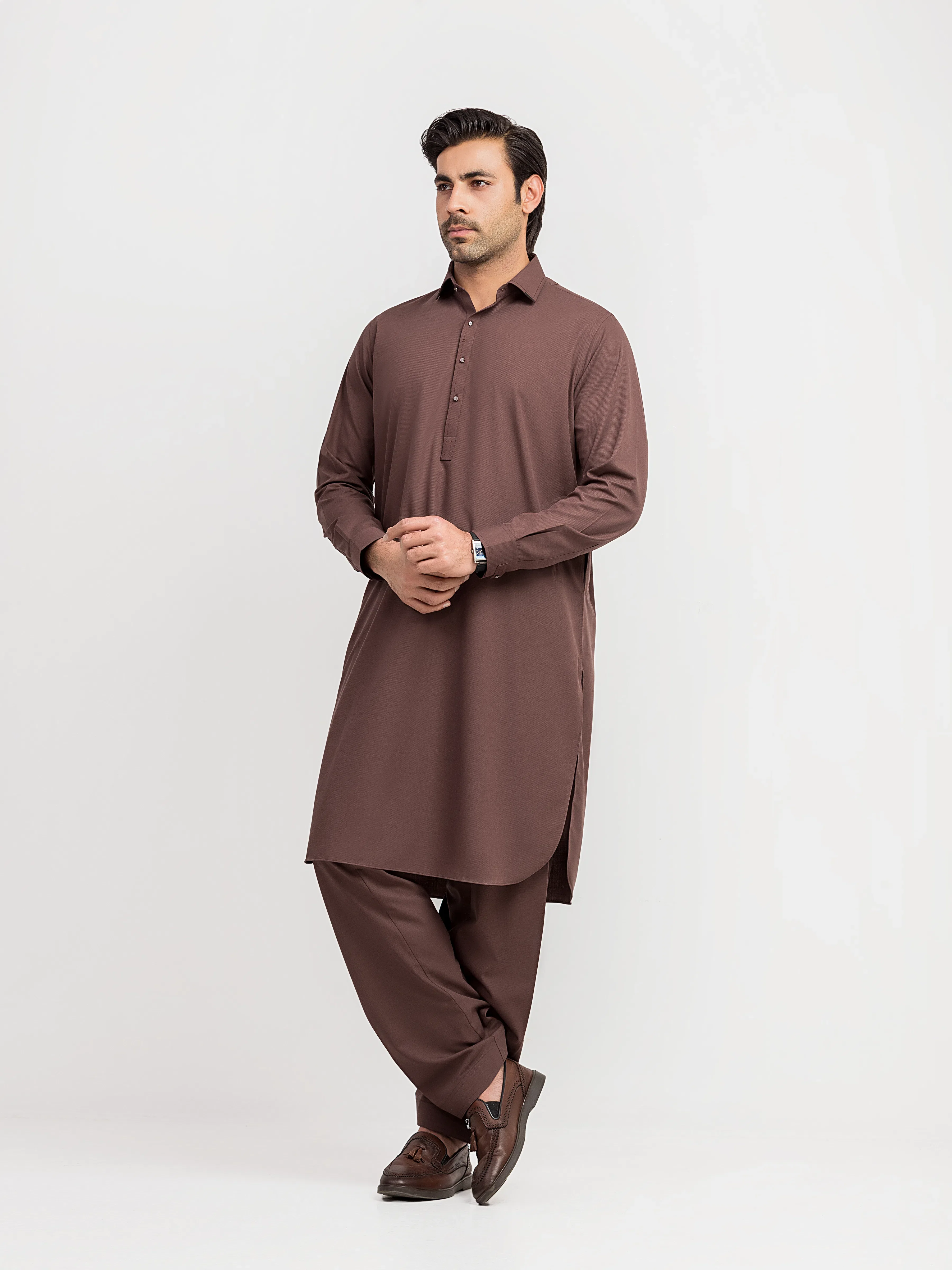 Men's Brown Kurta Shalwar - EMTKS6-41245 - Image 5