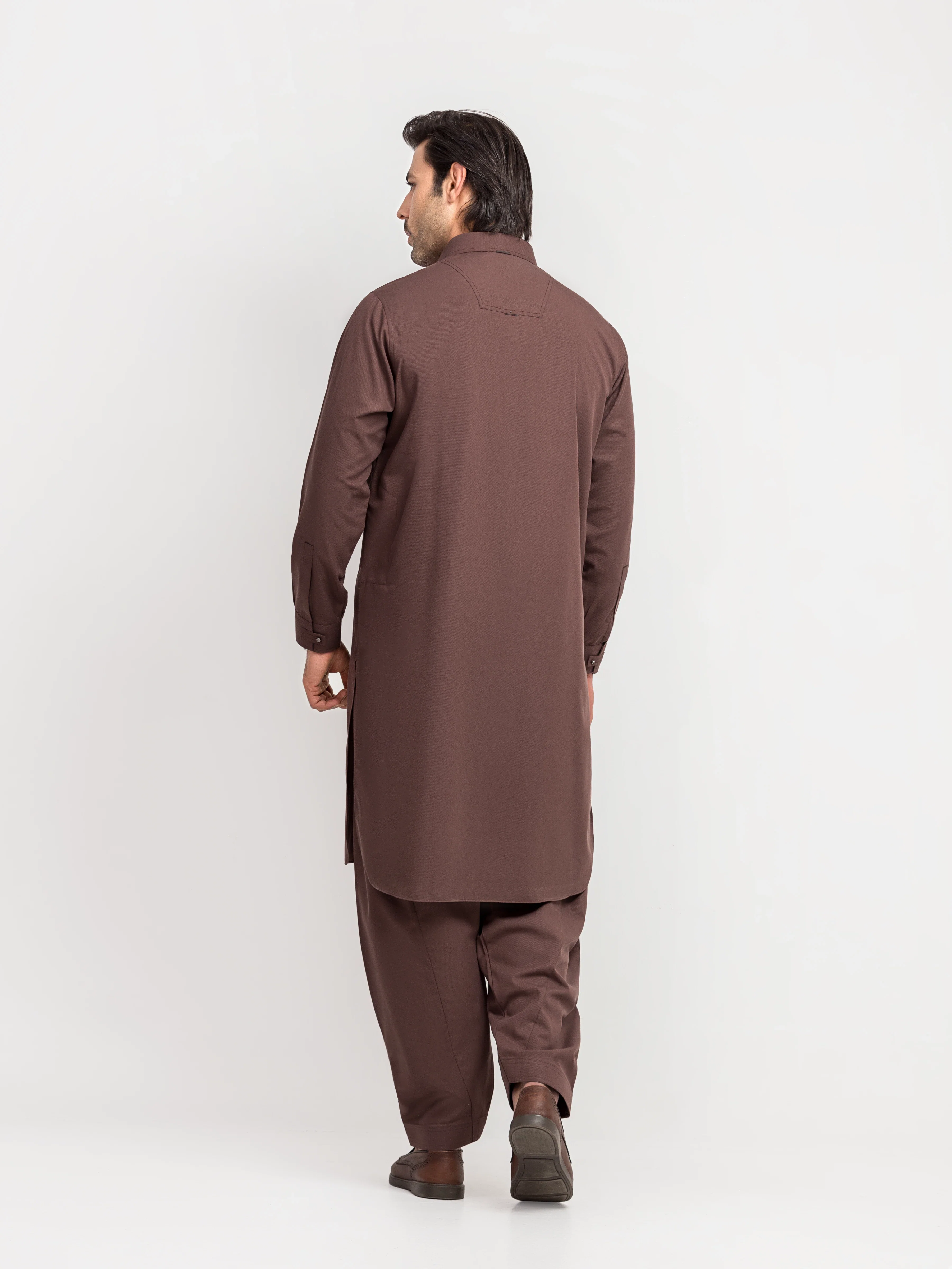 Men's Brown Kurta Shalwar - EMTKS6-41245 - Image 6